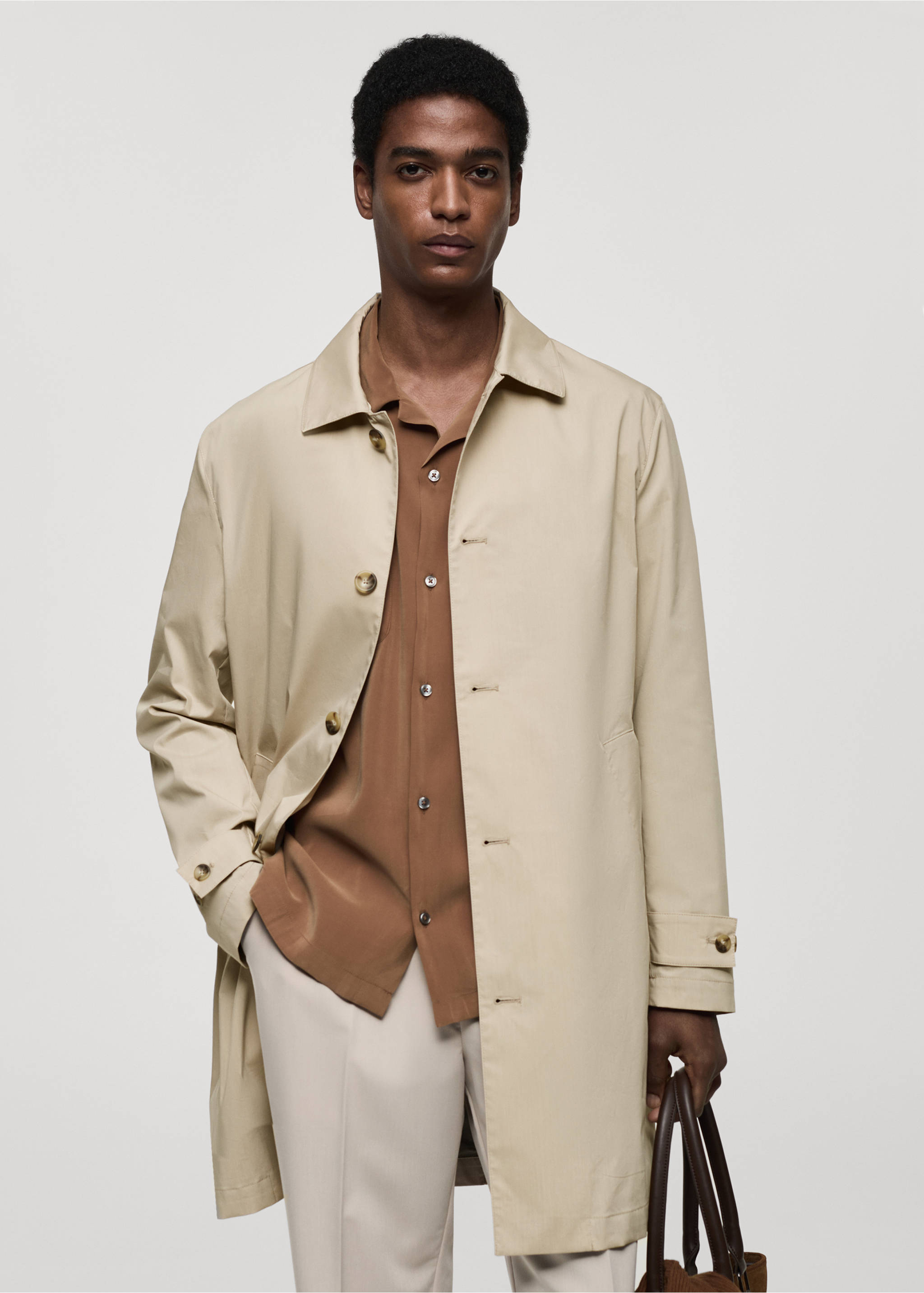Classic water-repellent trench coat - Medium plane, Light/Pastel Grey. Ref: 77034434-00.
