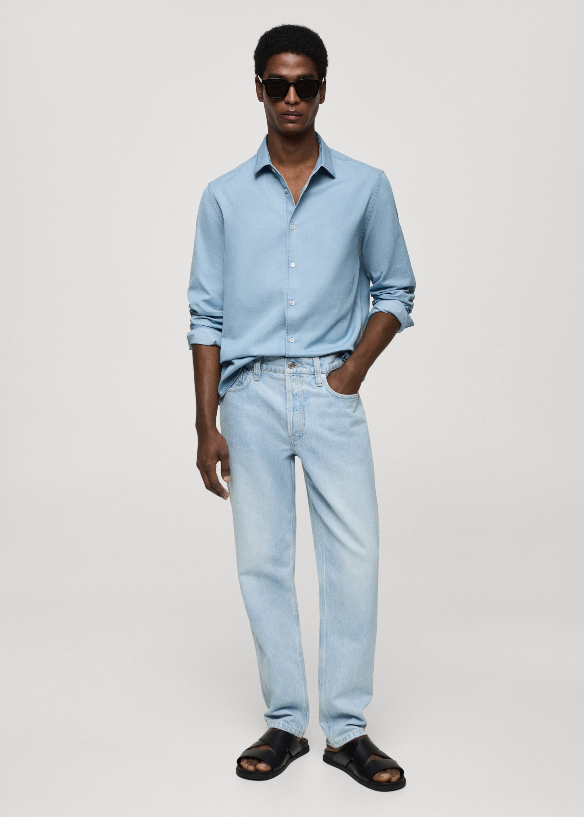 Regular-fit cotton chambray shirt - General plane