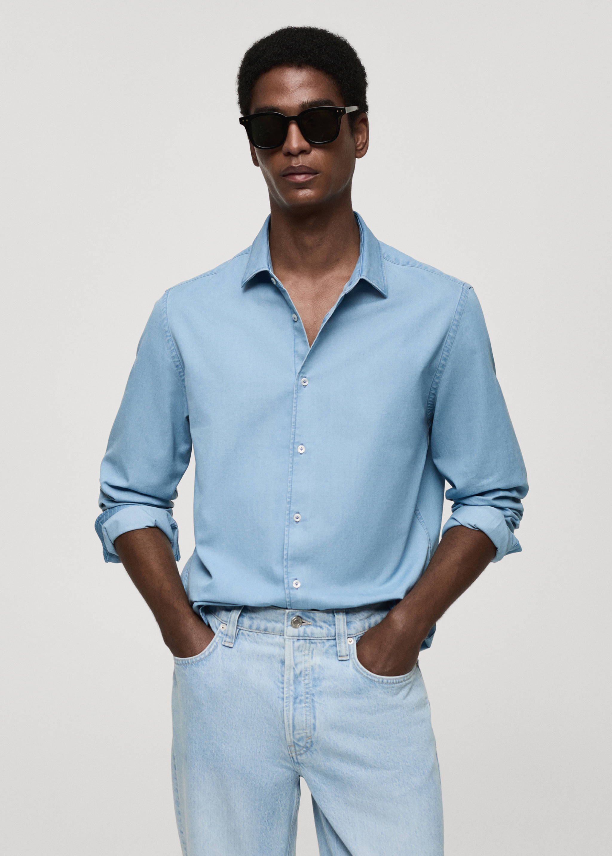 Regular-fit cotton chambray shirt - Medium plane