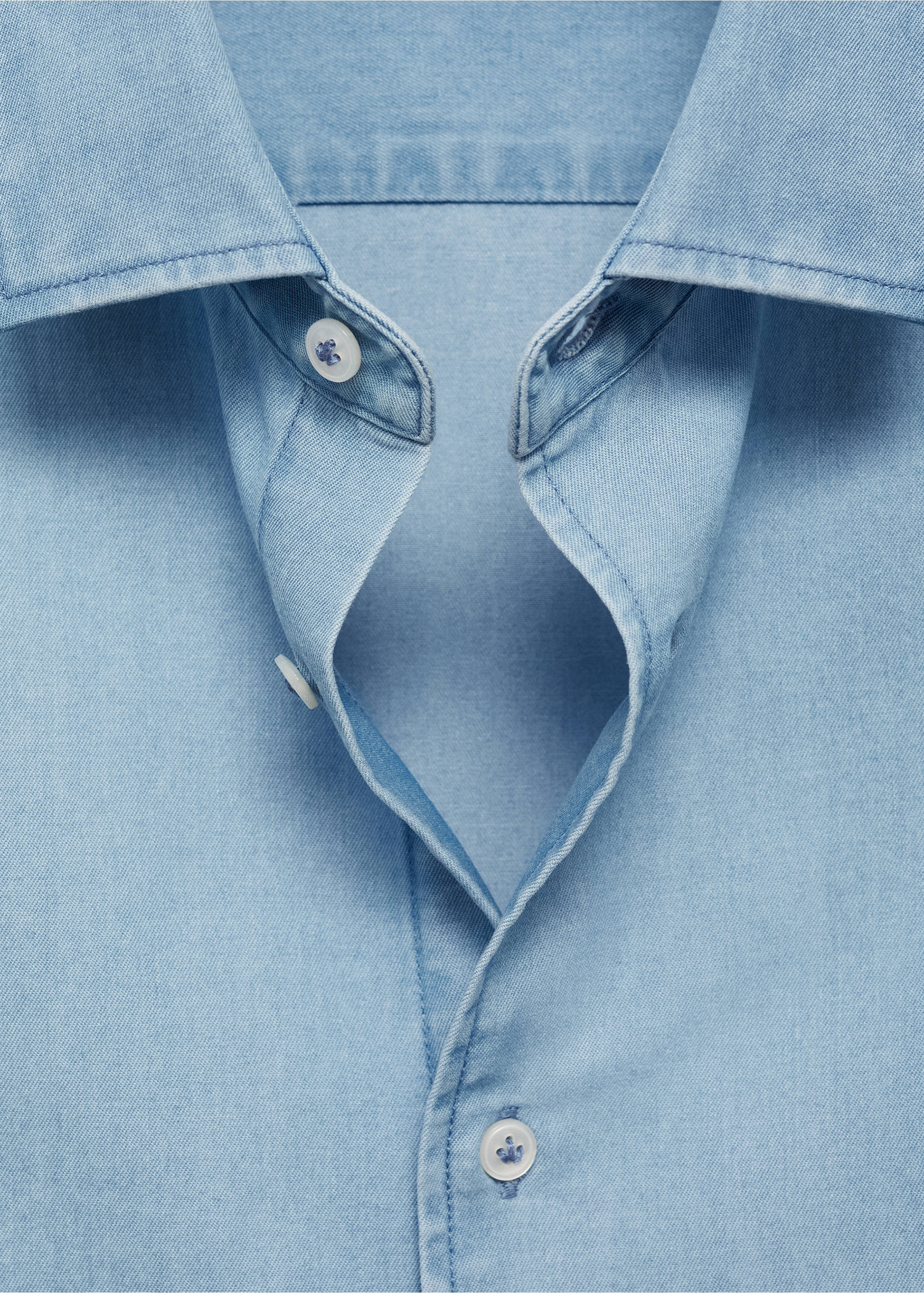 Regular-fit cotton chambray shirt - Details of the article 8, Light Blue. Ref: 77034439-00.