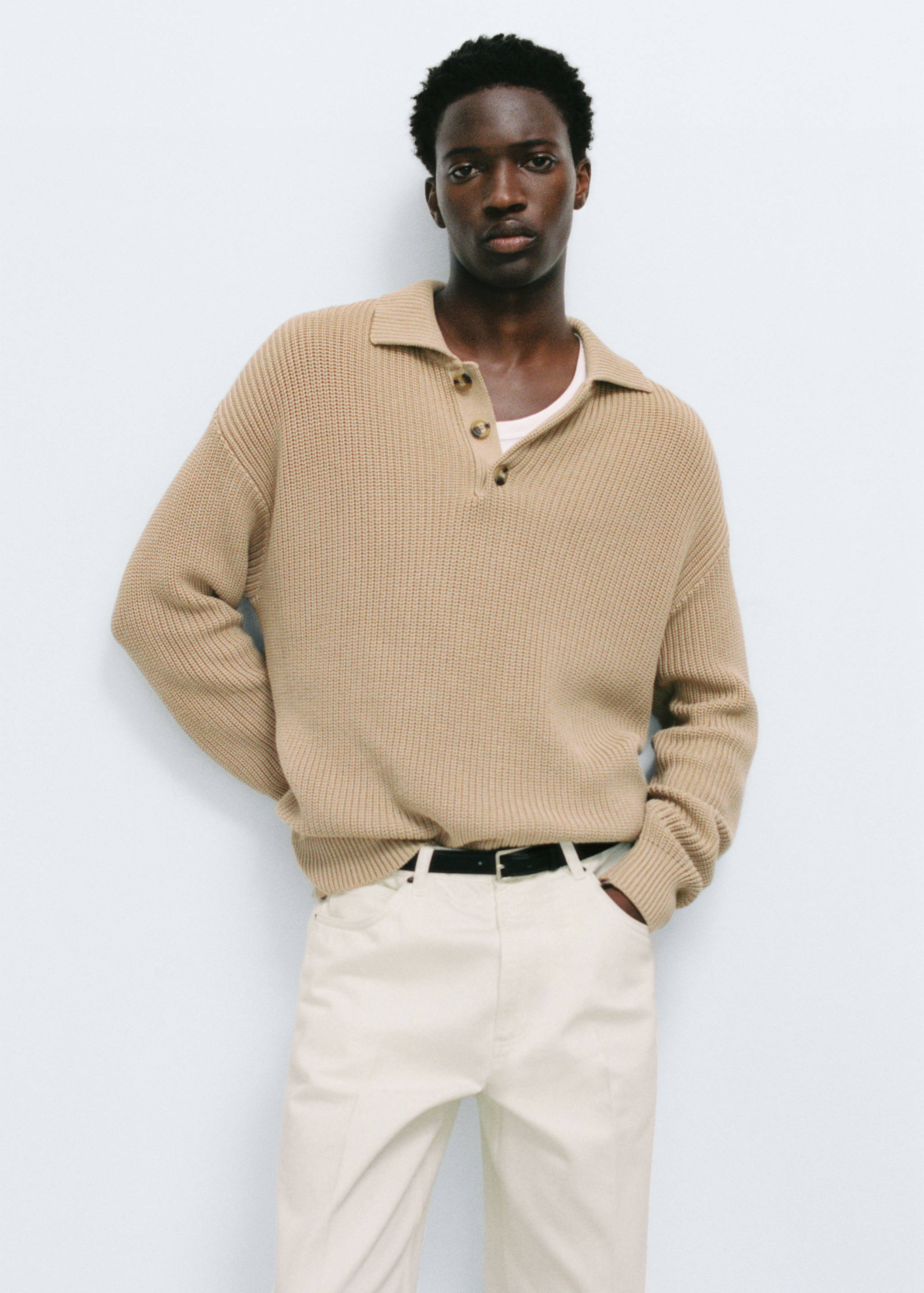 Pull-over polo maille épaisse côtelée - Détail de l'article 5