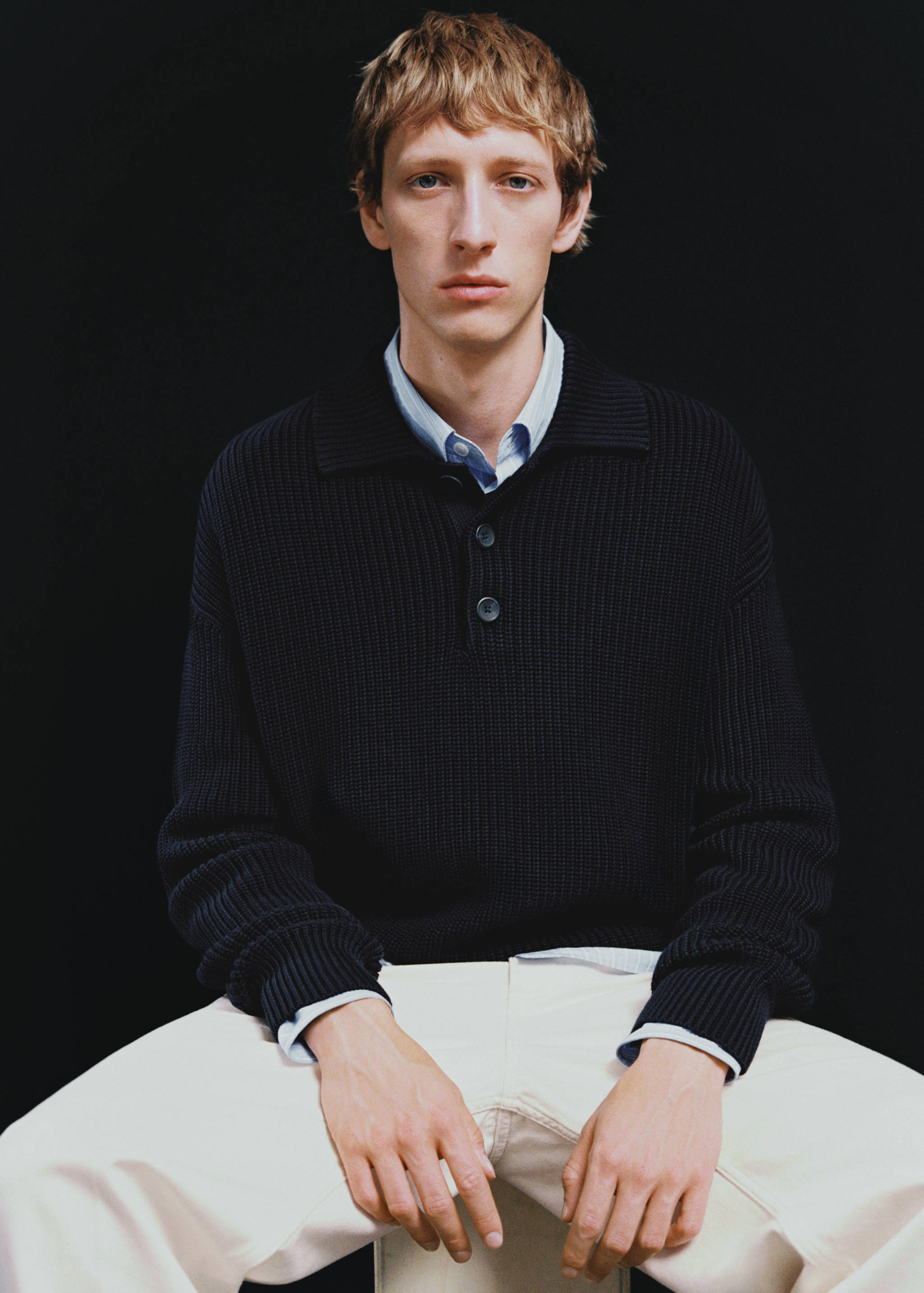 Pull-over polo maille épaisse côtelée - Détail de l'article 3