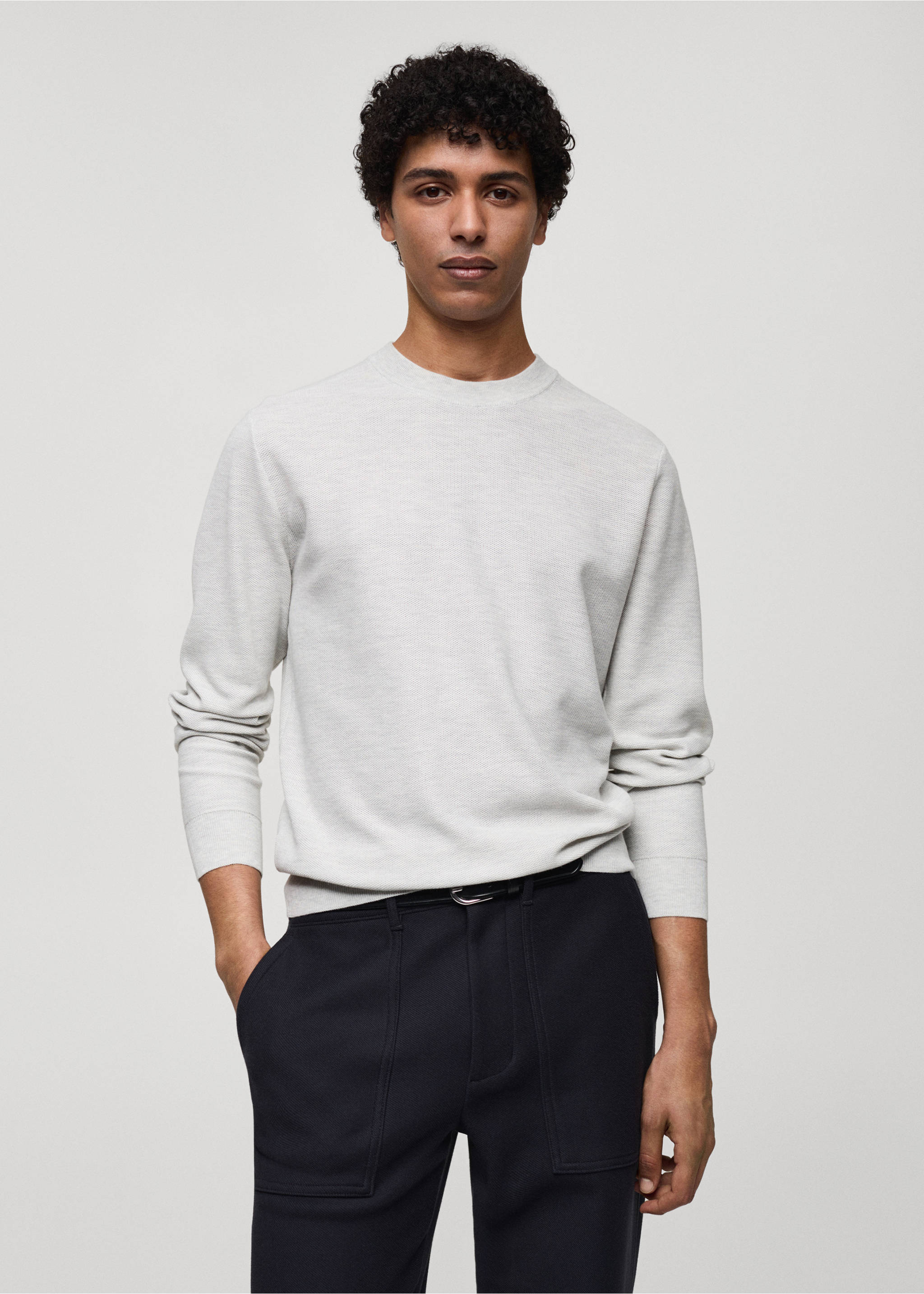 Fine-knit cotton sweater - Medium plane, Light Heather Grey. Ref: 77034447-00.
