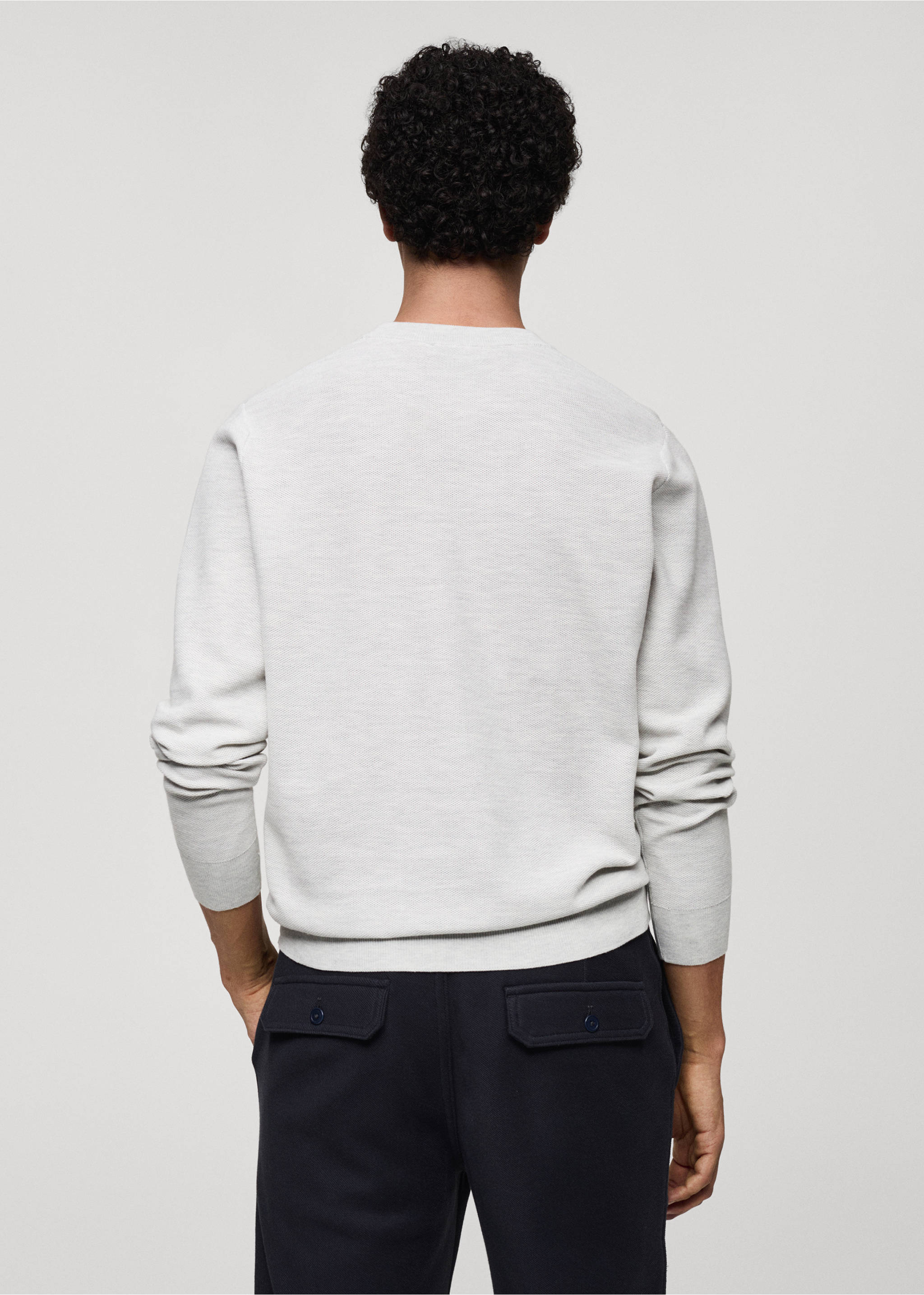 Fine-knit cotton sweater - Reverse of the article, Light Heather Grey. Ref: 77034447-00.