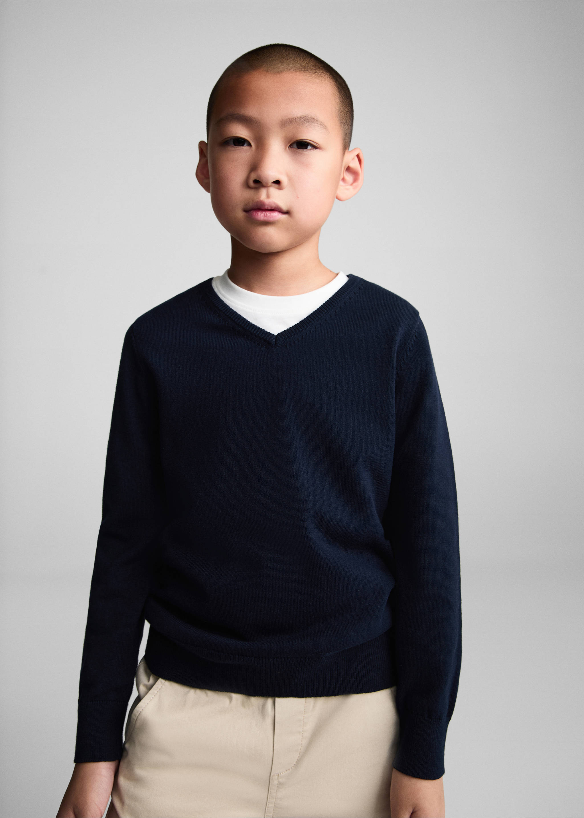 Fläckig bomull tröja - Bild av mittparti, Navy blå. Ref: 77034758-00.