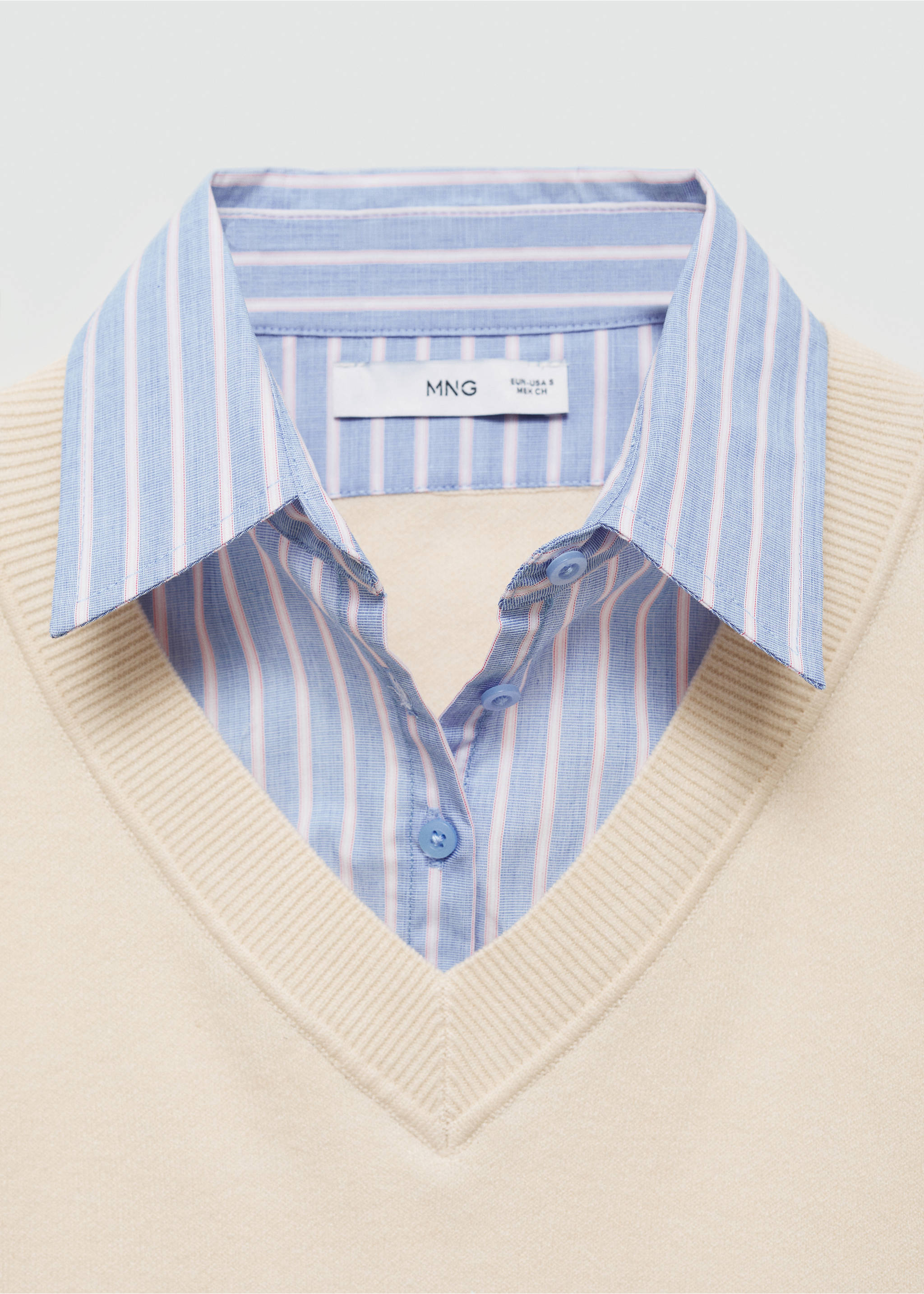 Combined shirt sweater - Details of the article 8, Ecru. Ref: 77034768-00.