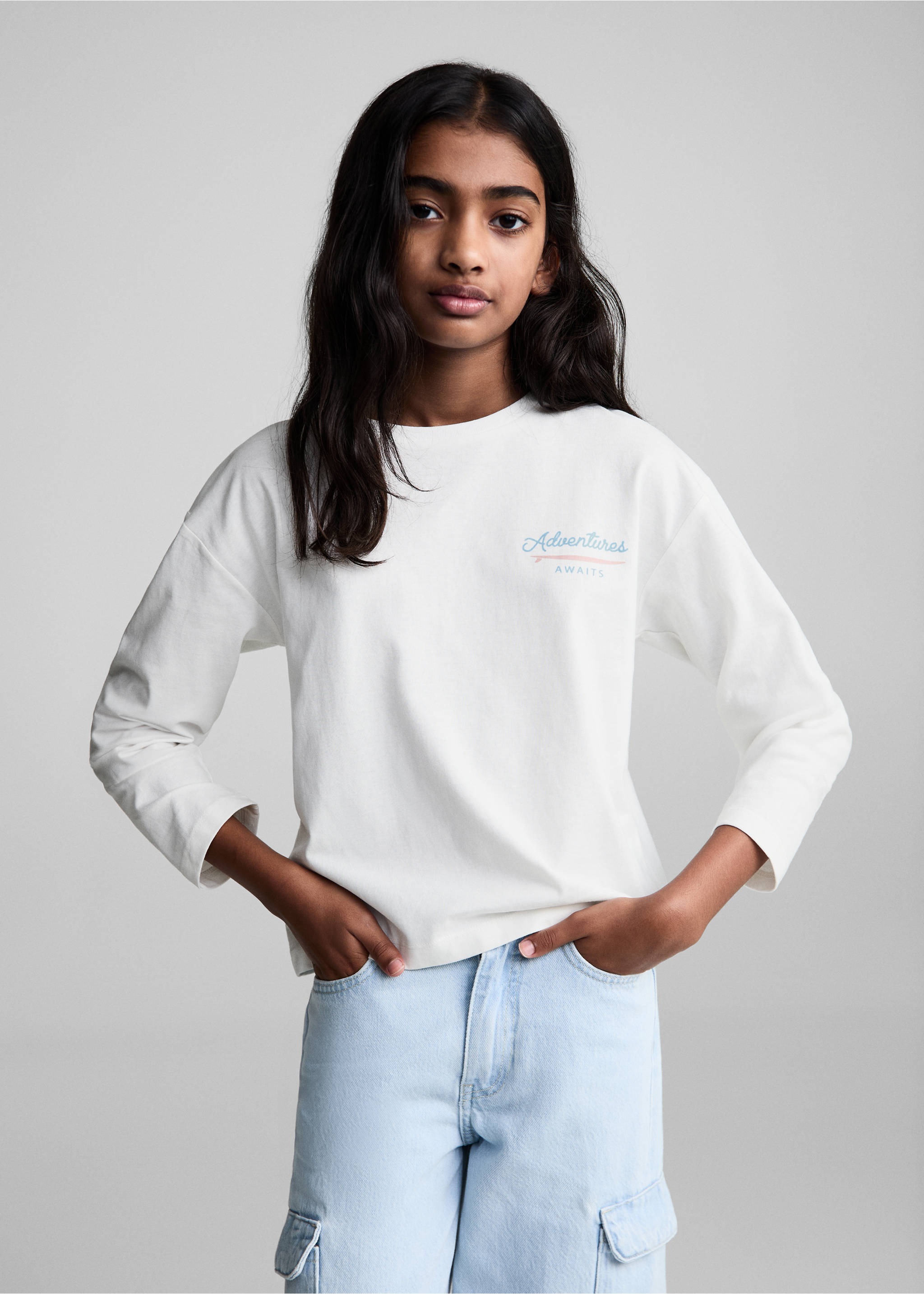 Embroidered detail cotton T-shirt - Medium plane, Off White. Ref: 77034777-00.