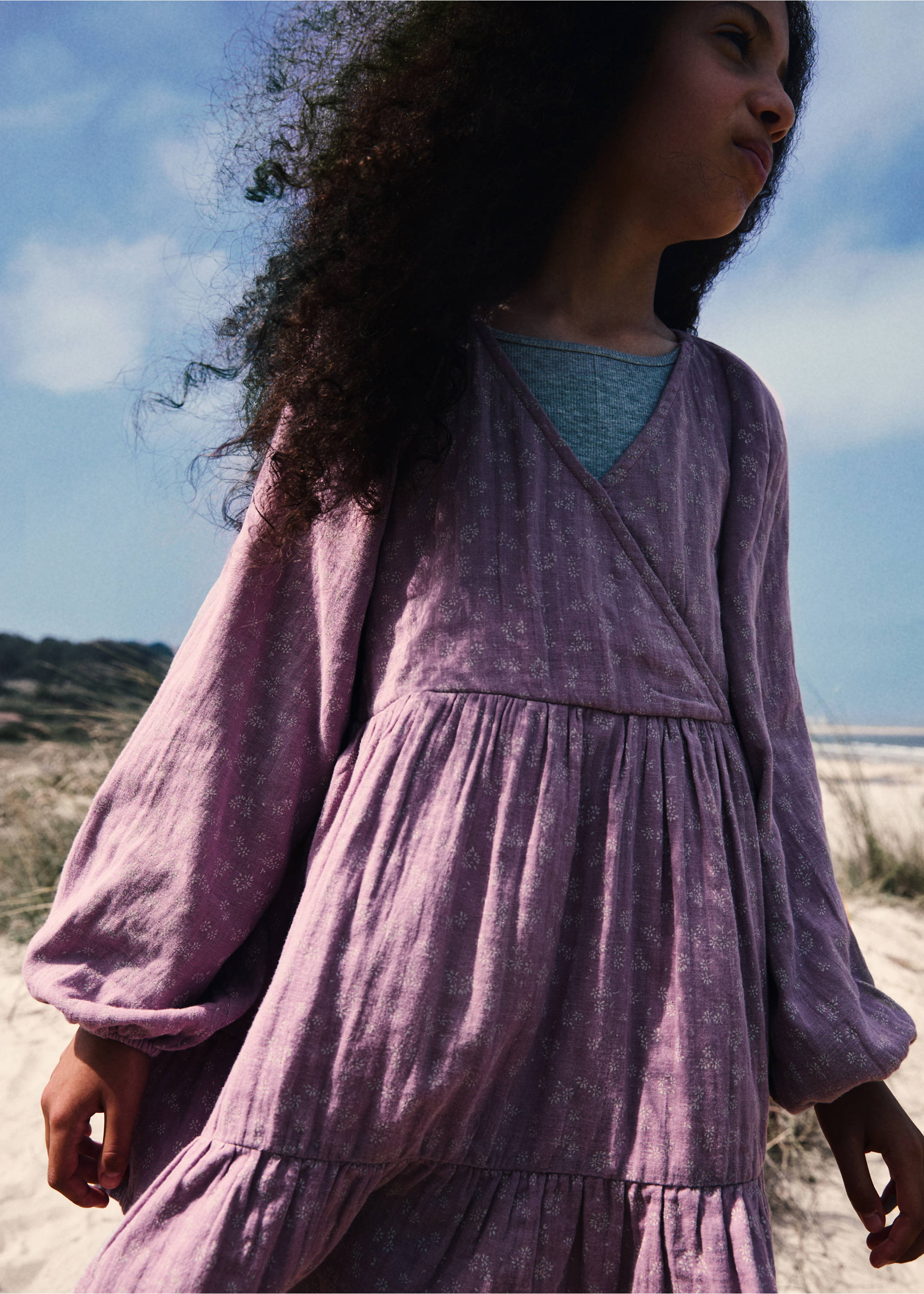 Ruffled printed dress - Details of the article 5, Purple. Ref: 77034785-00.