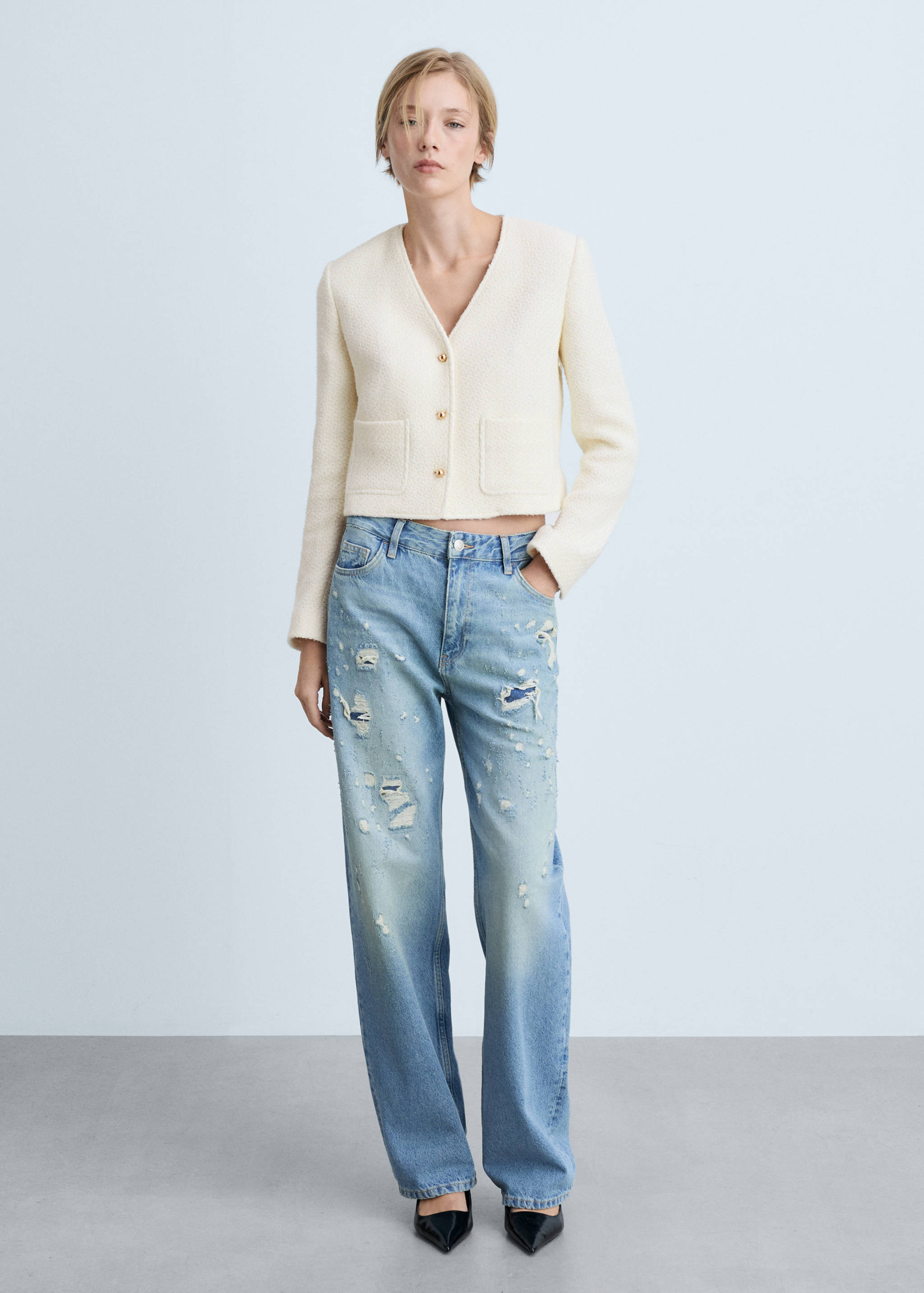 V-neck tweed jacket - General plane