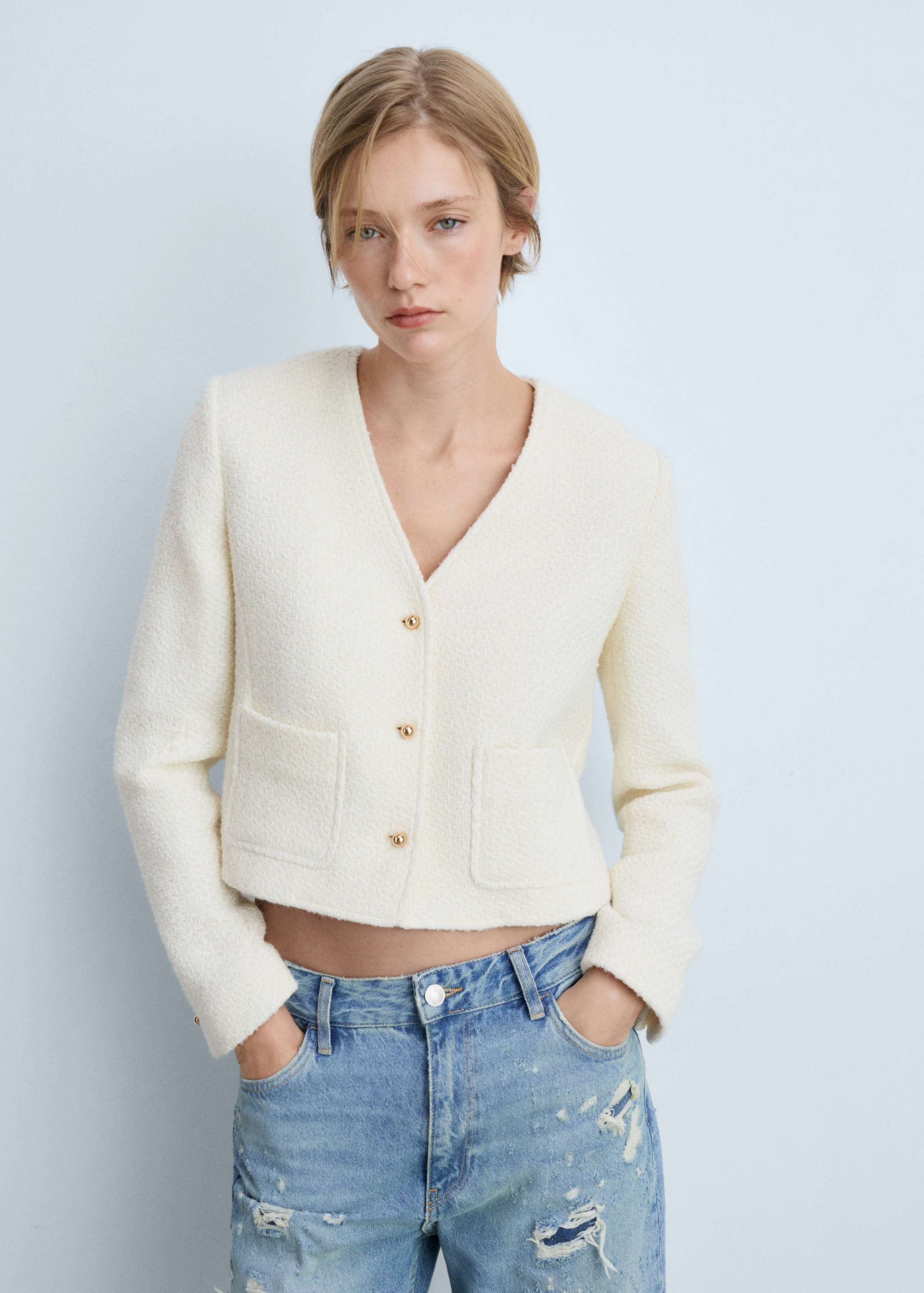 V-neck tweed jacket - Medium plane