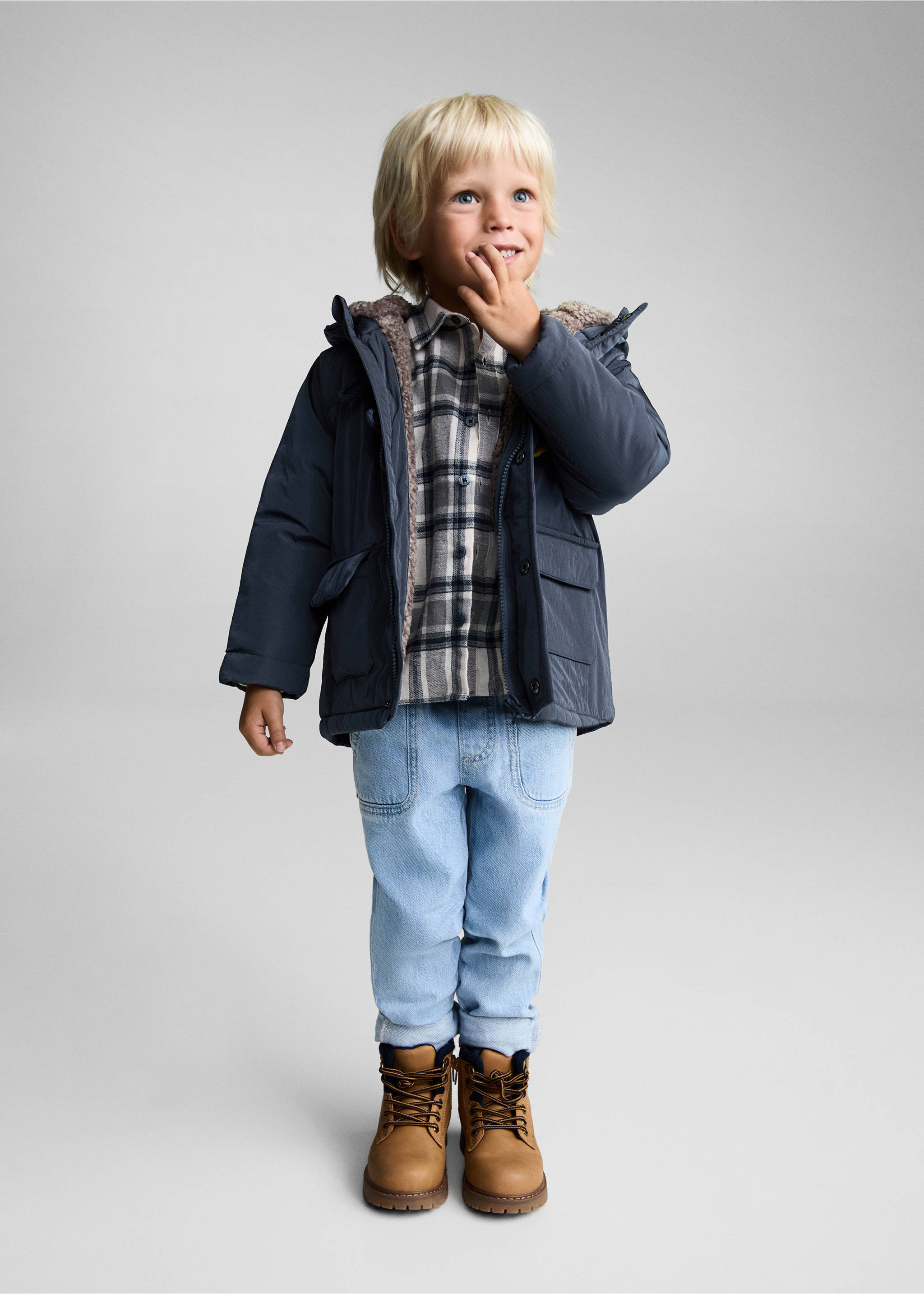 Padded anorak with shearling lining - General plane, Blue. Ref: 77035148-00.