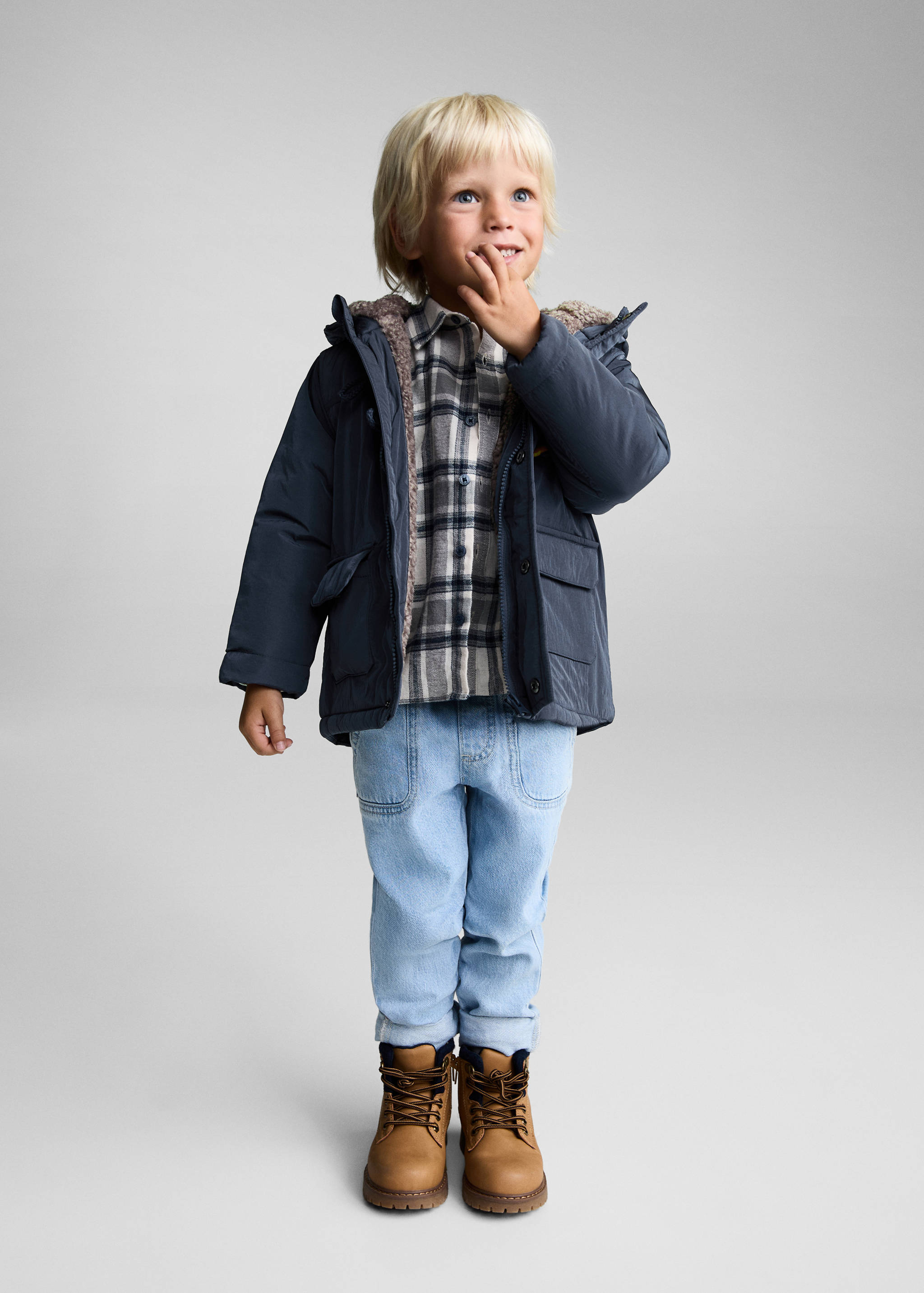 Padded anorak with shearling lining - General plane