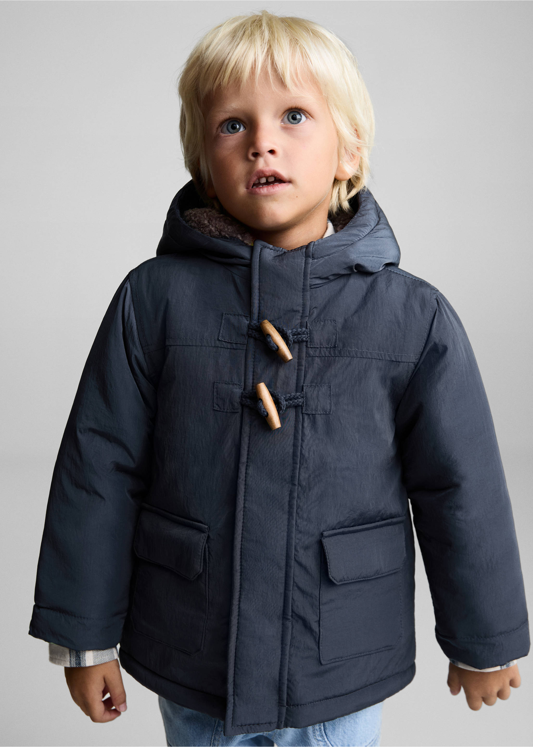 Padded anorak with shearling lining - Medium plane, Blue. Ref: 77035148-00.