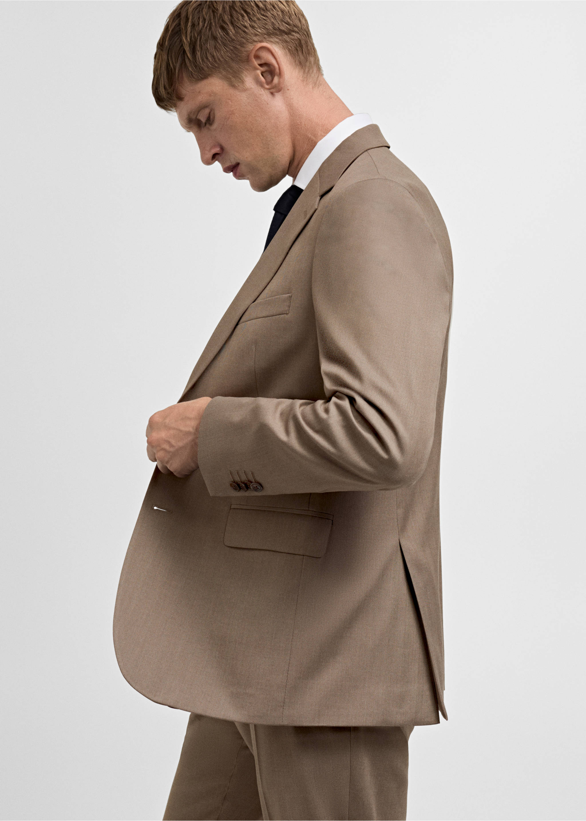 Stretch-fabric slim-fit suit blazer - Details of the article 2, Beige. Ref: 77035149-00.