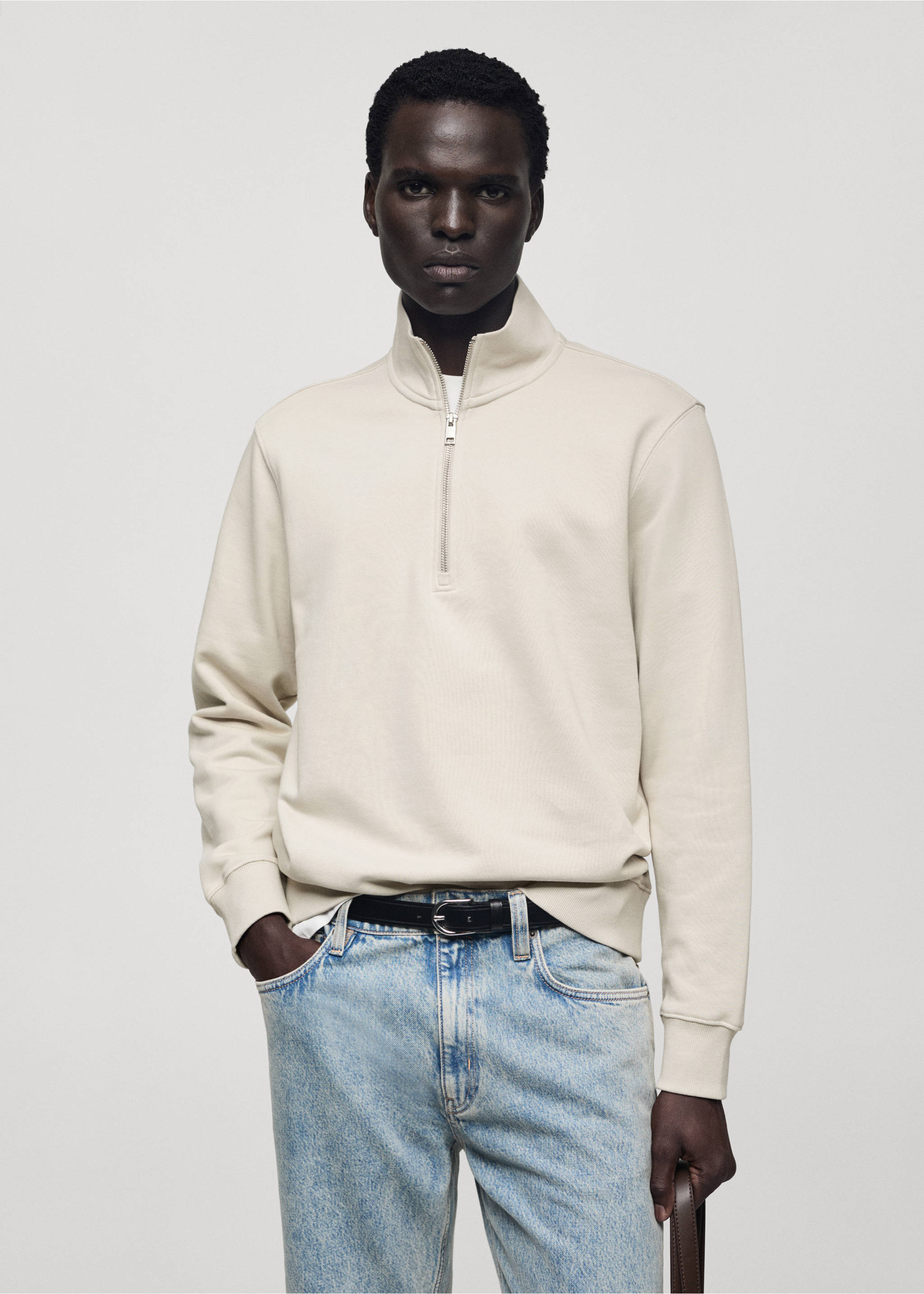 Zipper cotton sweater - Medium plane, Ice Grey. Ref: 77035151-00.