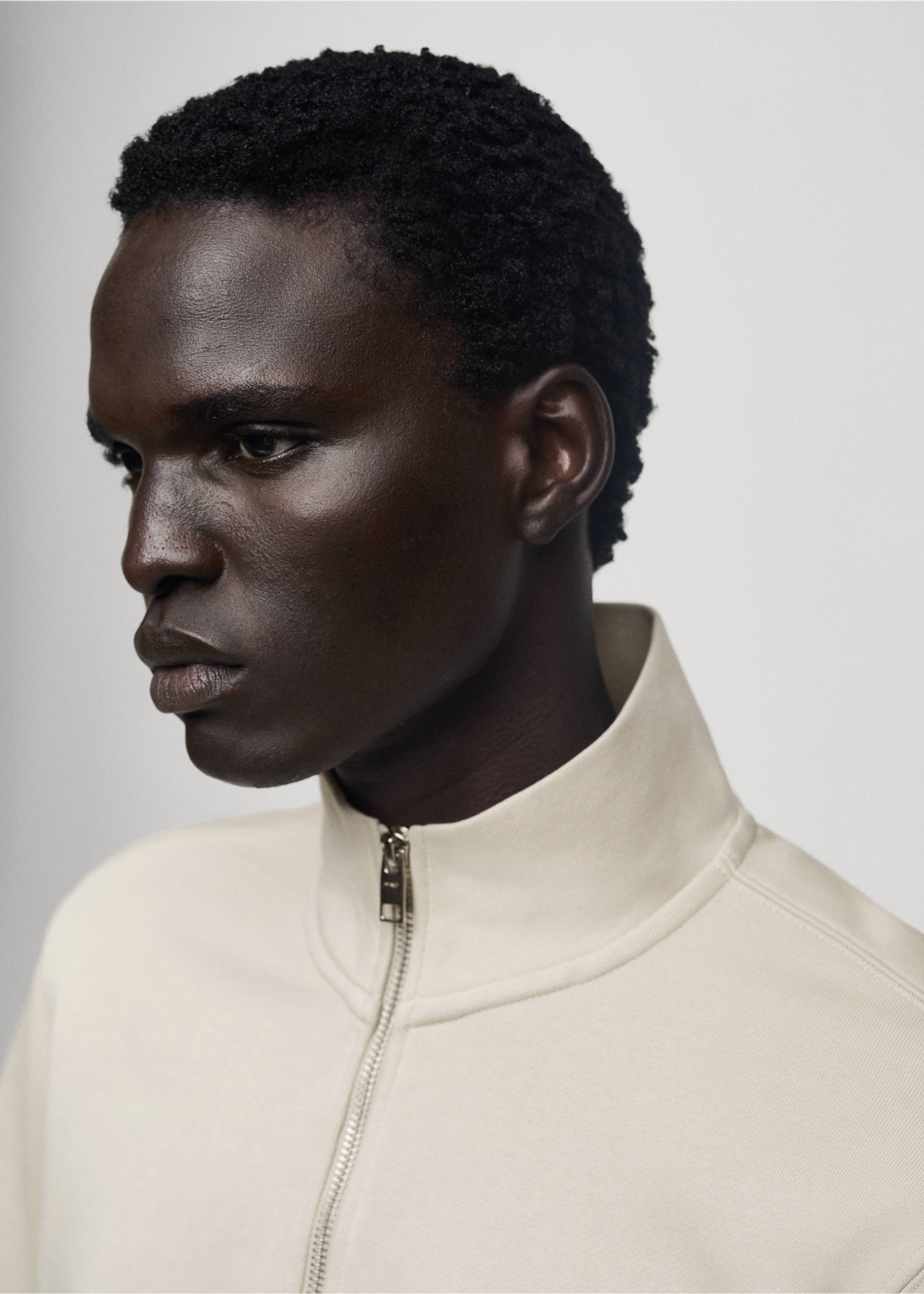 Zipper cotton sweater - Details of the article 1, Ice Grey. Ref: 77035151-00.