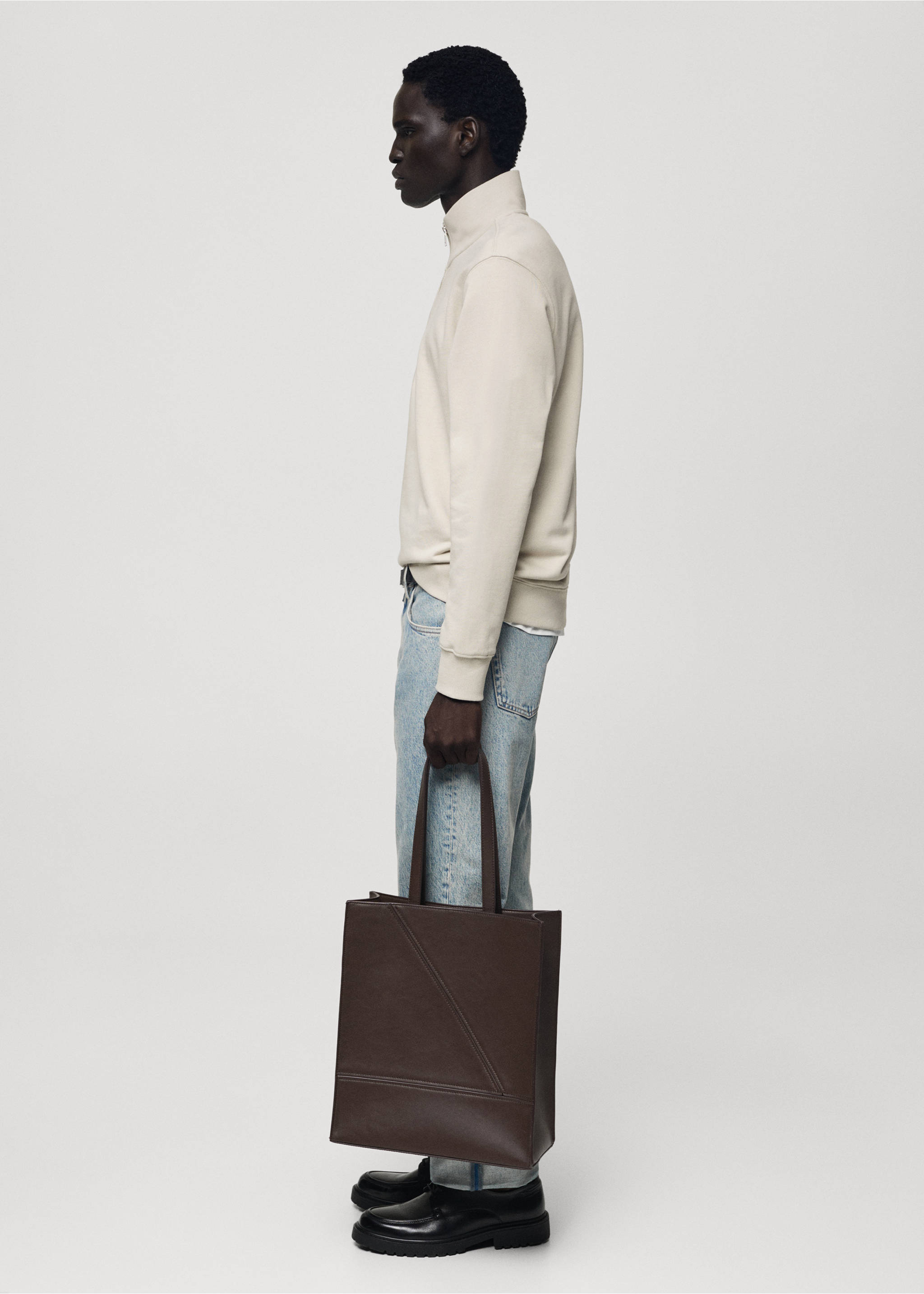 Zipper cotton sweater - Details of the article 2, Ice Grey. Ref: 77035151-00.