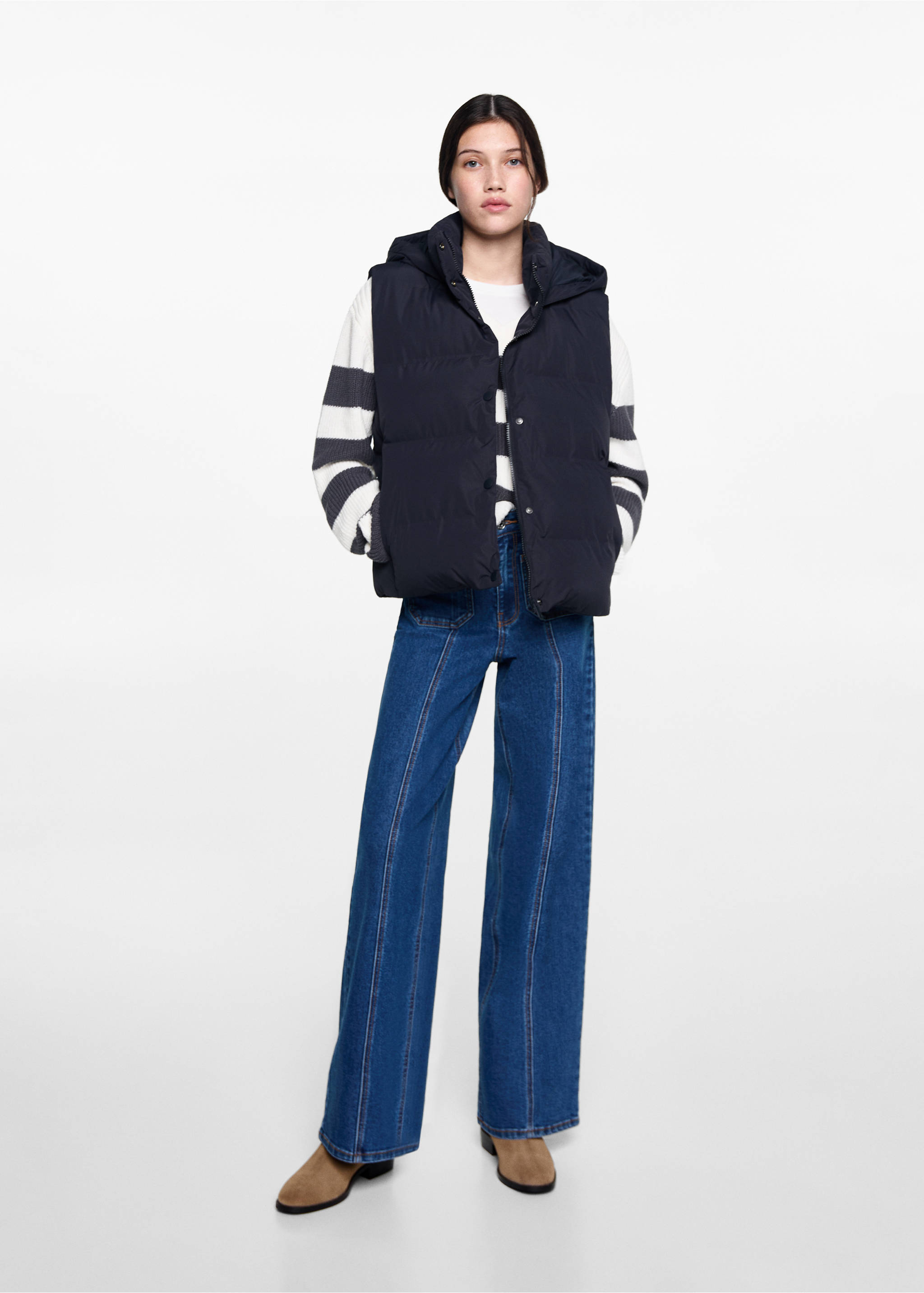 Quilted gilet with hood - General plane, Dark Navy. Ref: 77035630-00.