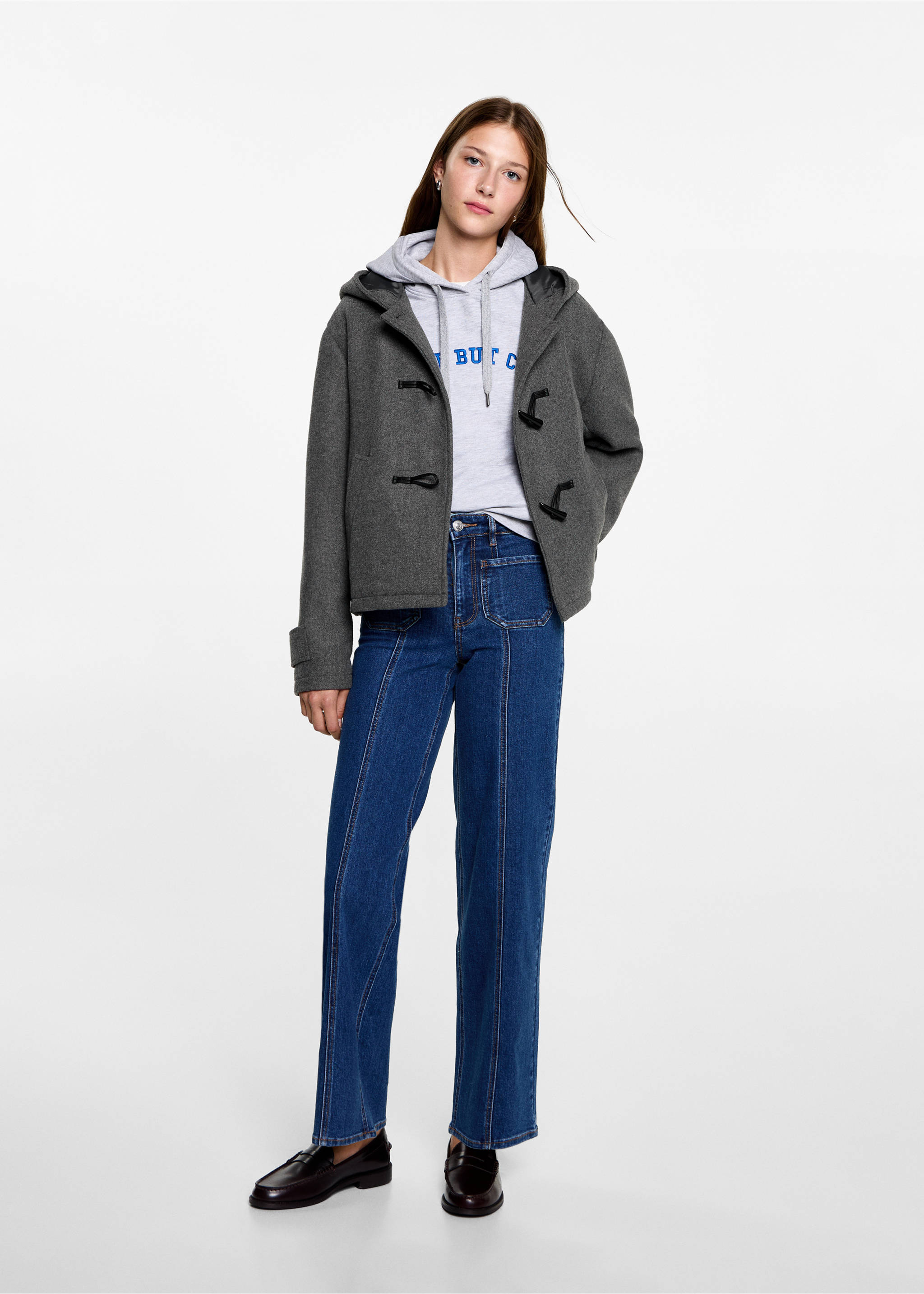 Woll-Mantel mit Kapuze - Allgemeine Ansicht, Grau. Ref: 77035632-00.