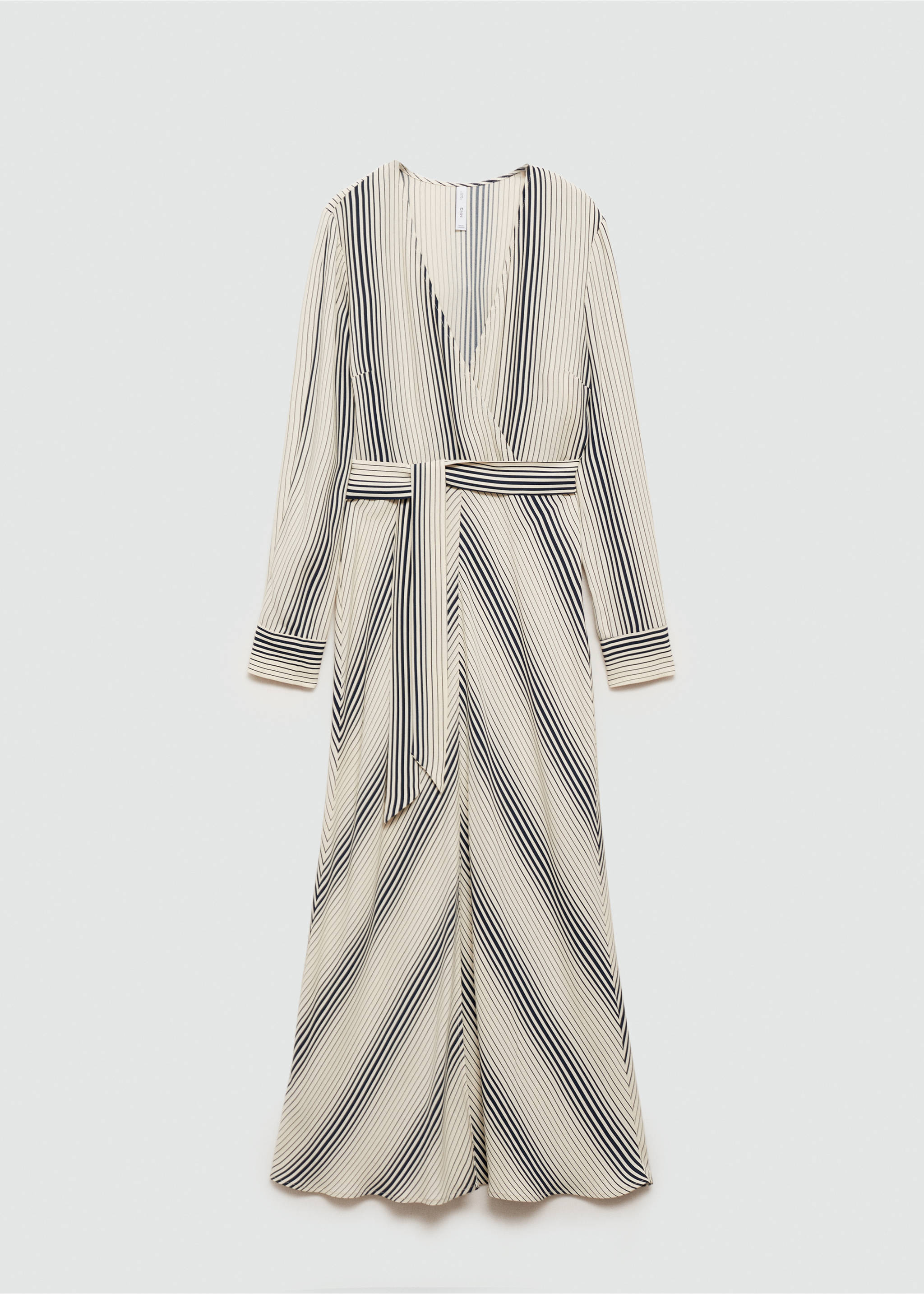 Stripe-print dress with bow - Article without model, Ecru. Ref: 77035647-00.