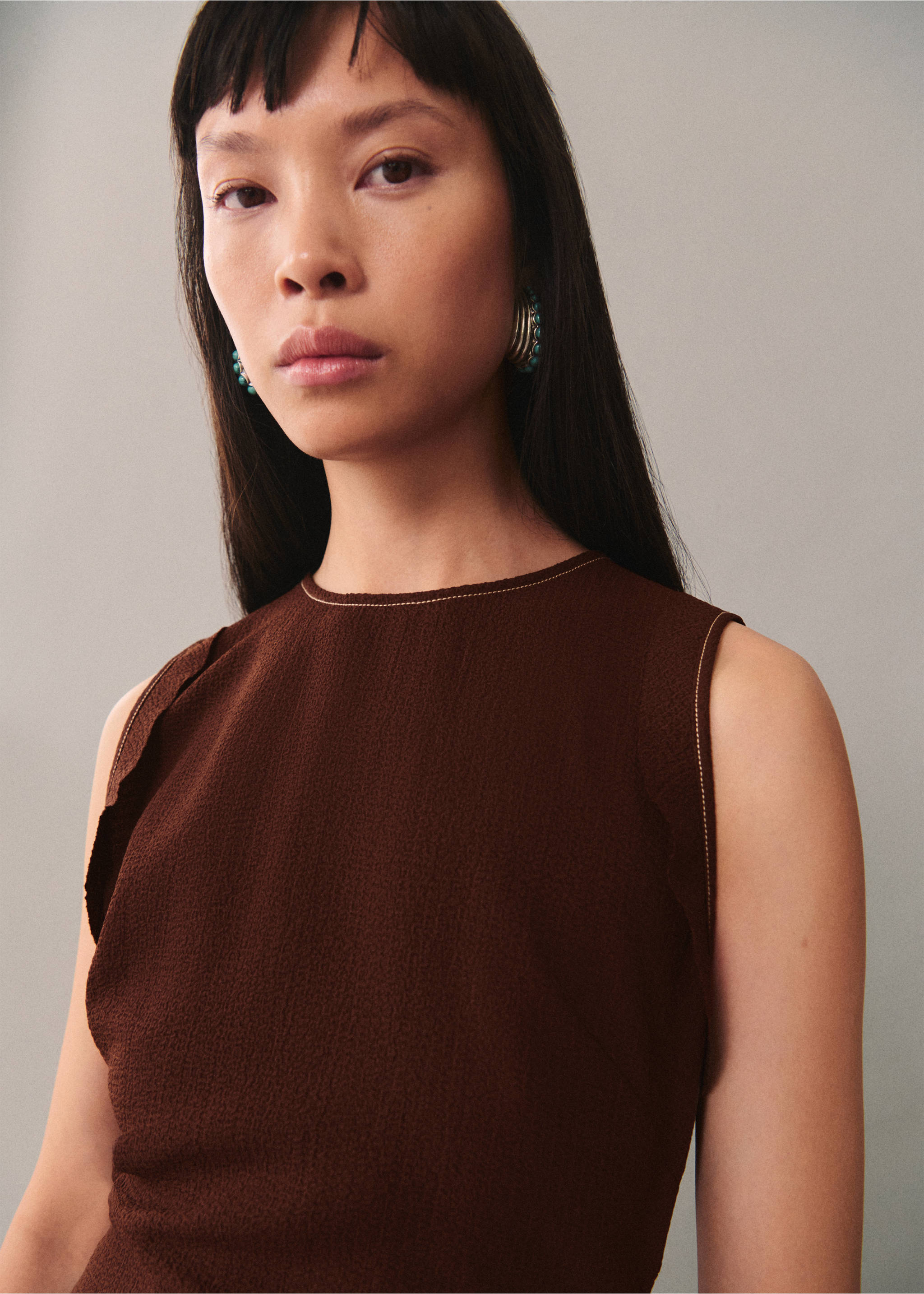 Robe midi coutures décoratives - Détail de l'article 1, Marron. Ref: 77035650-00.