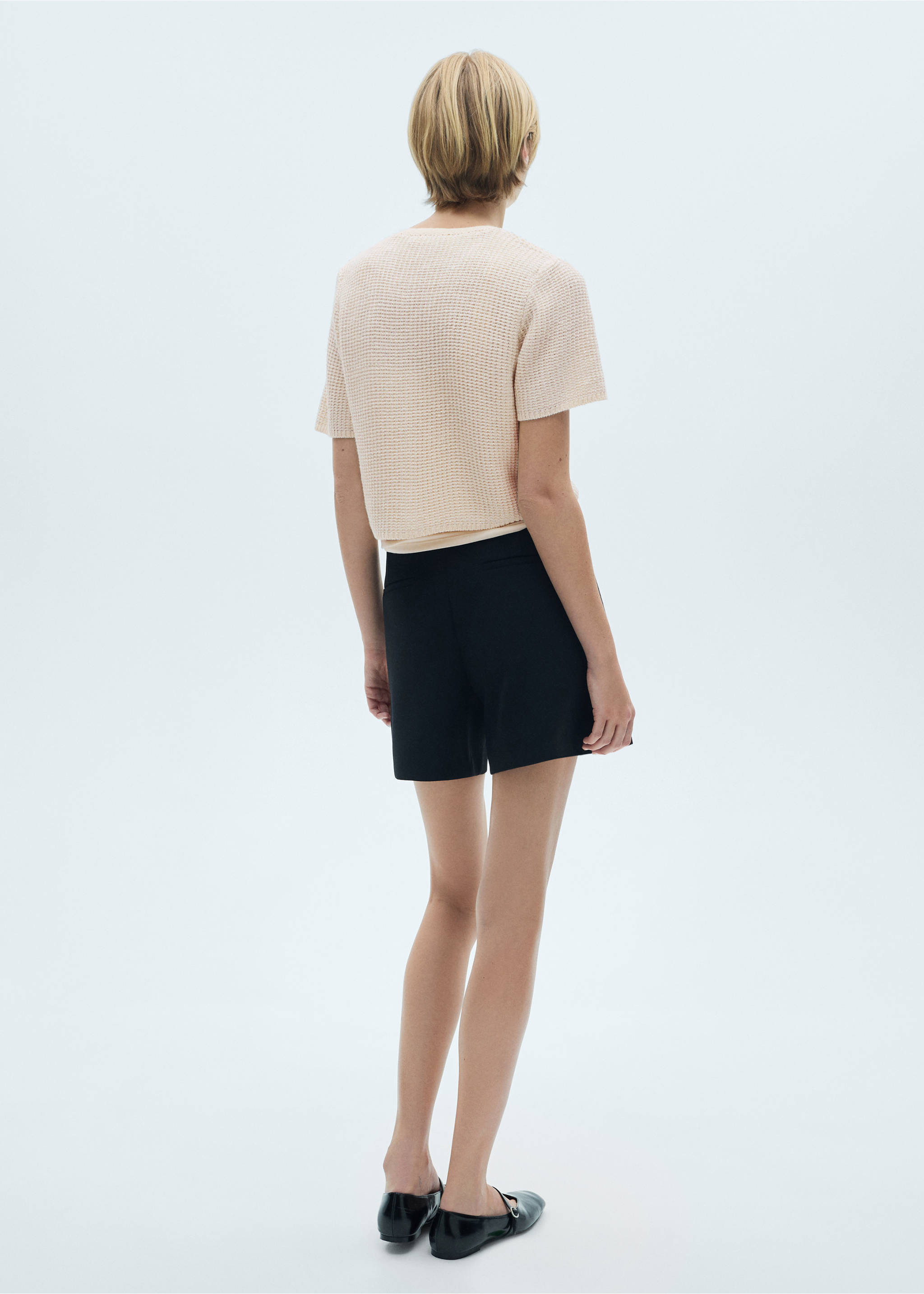 Short-sleeved knitted cardigan - Verso de l’article, Écru. Ref: 77035666-00.