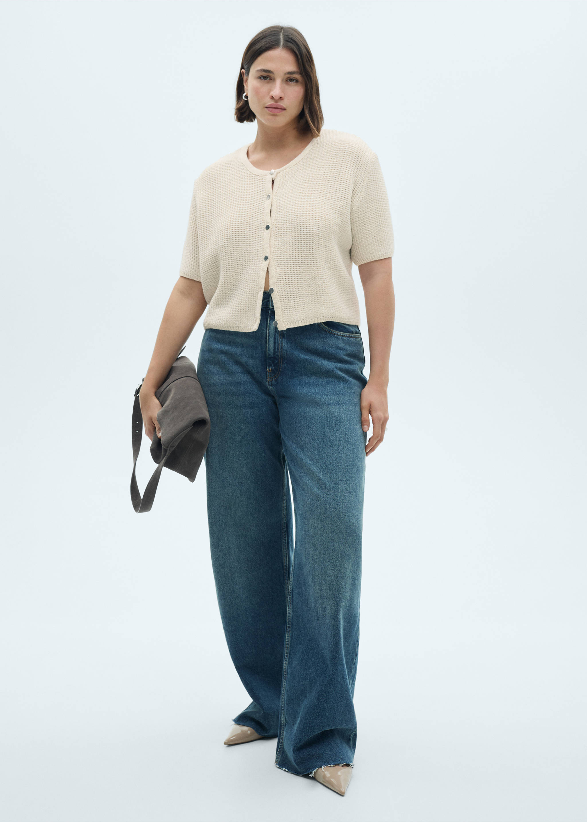 Short-sleeved knitted cardigan - Détail de l'article 3, Écru. Ref: 77035666-00.