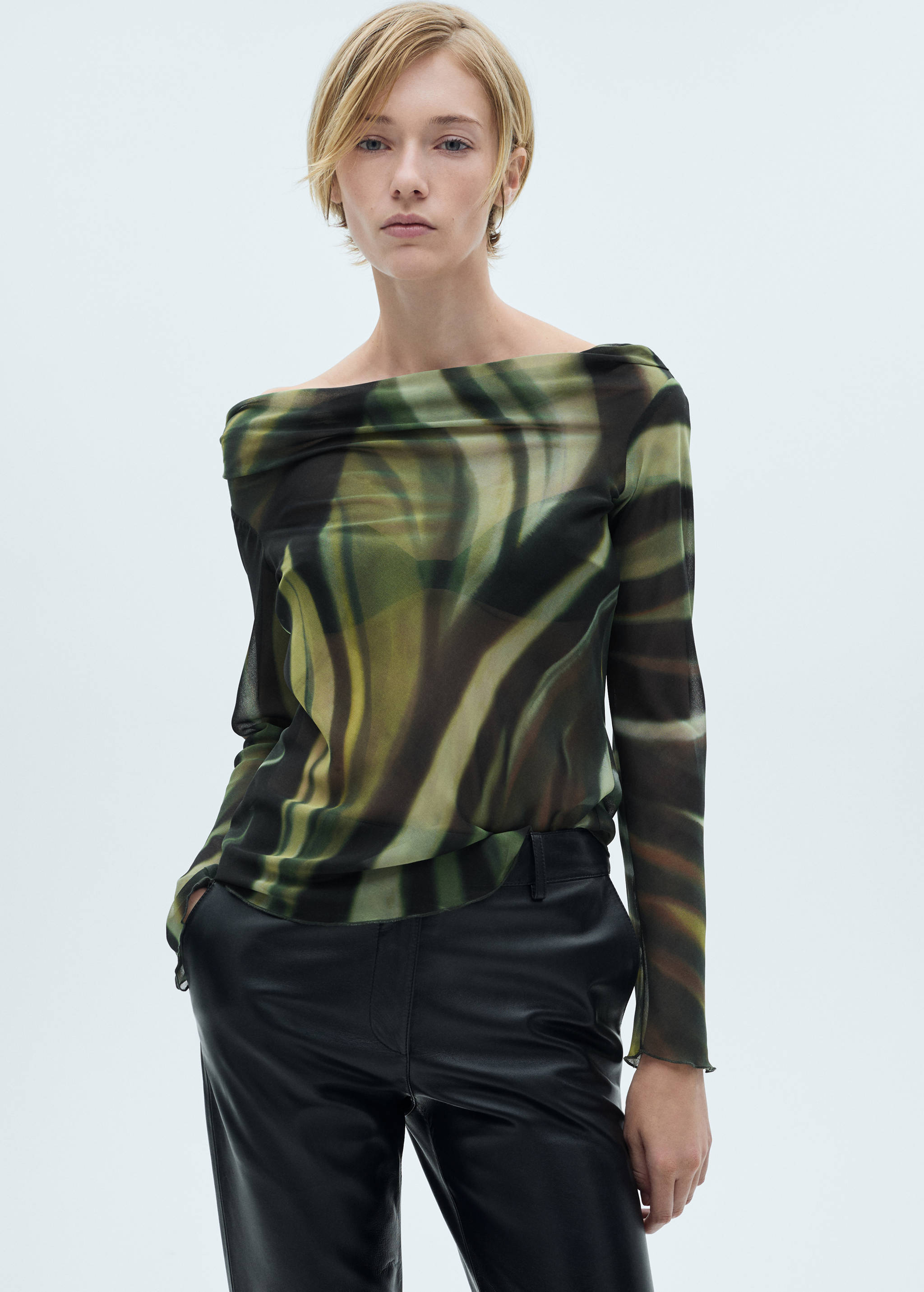 Halbtransparente Print-Bluse - Mittlere Ansicht