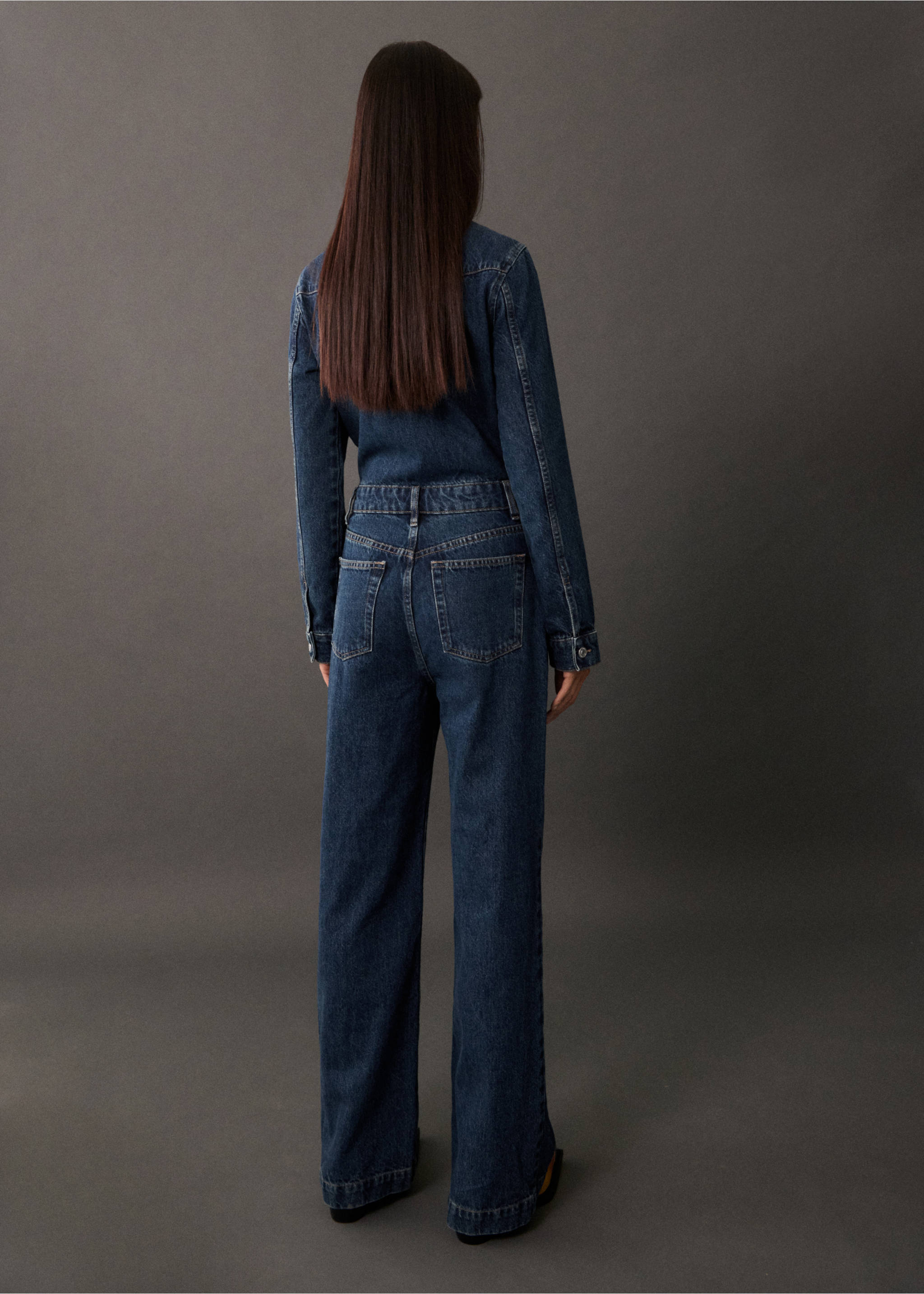 Long denim jumpsuit - Reverse of the article, Dark Blue. Ref: 77035668-00.