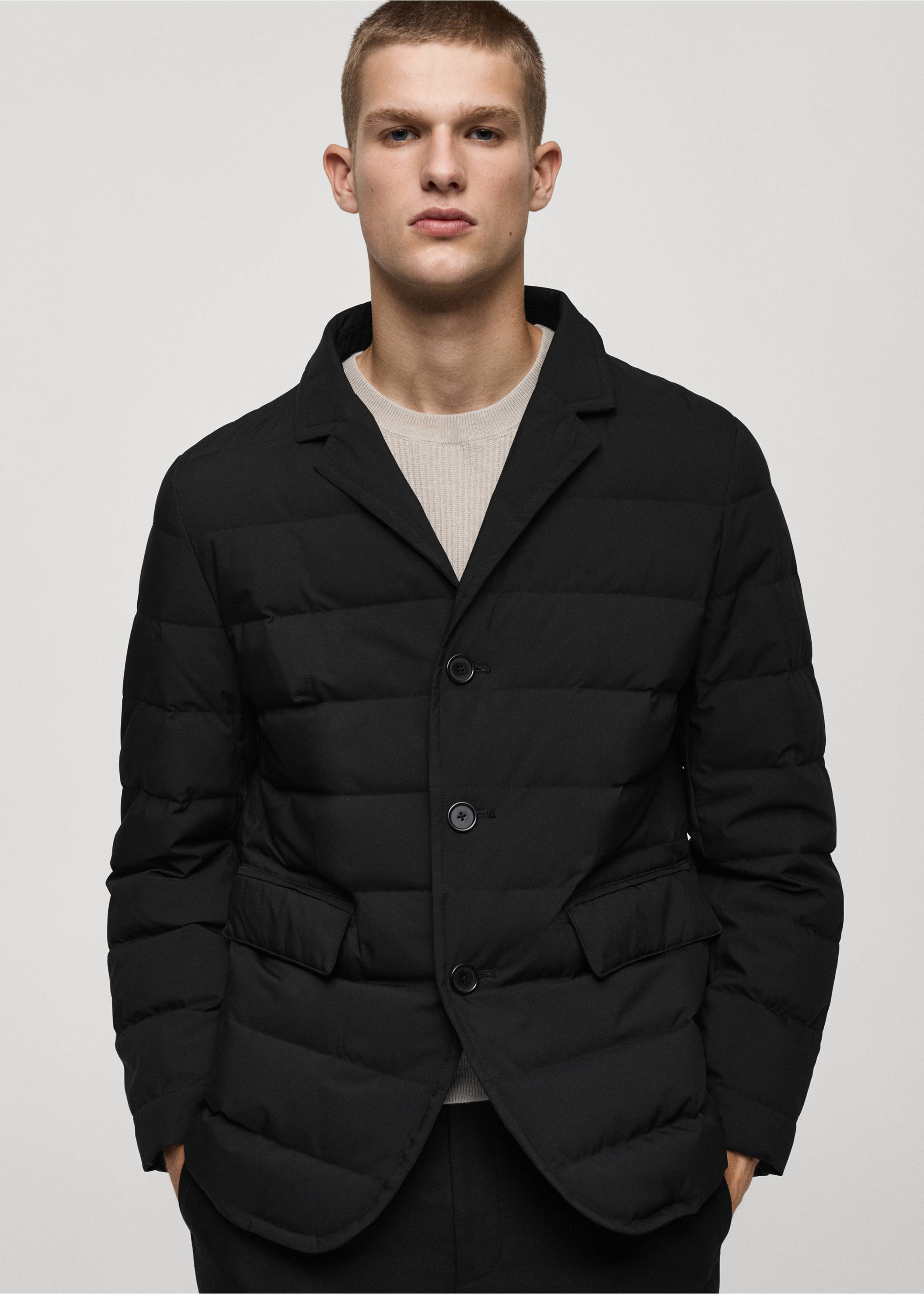 Water-repellent feather-filled jacket - Details of the article 6, Black. Ref: 77035964-00.