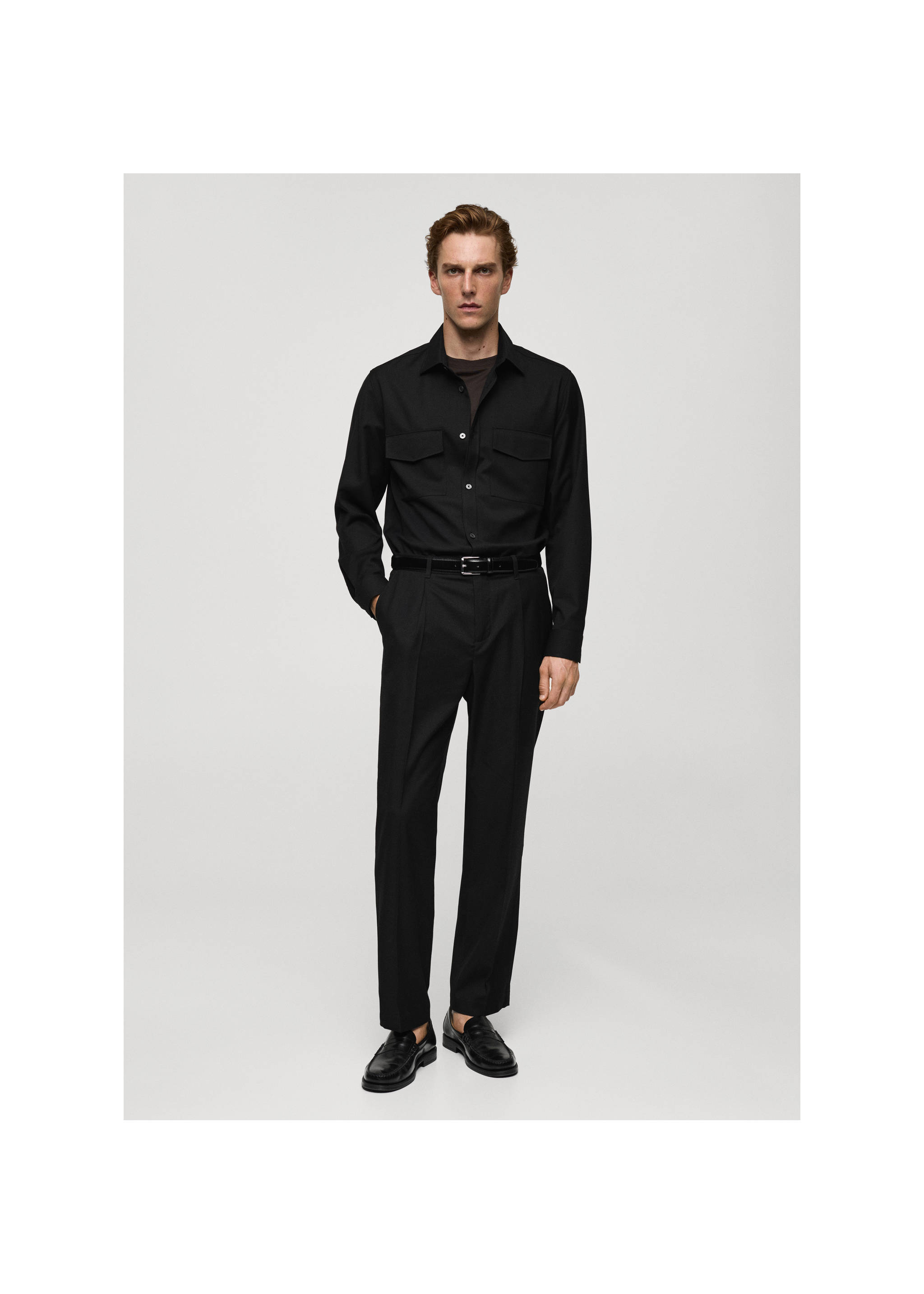 Regular-fit pleated trousers - Details of the article 3, Black. Ref: 77035965-00.