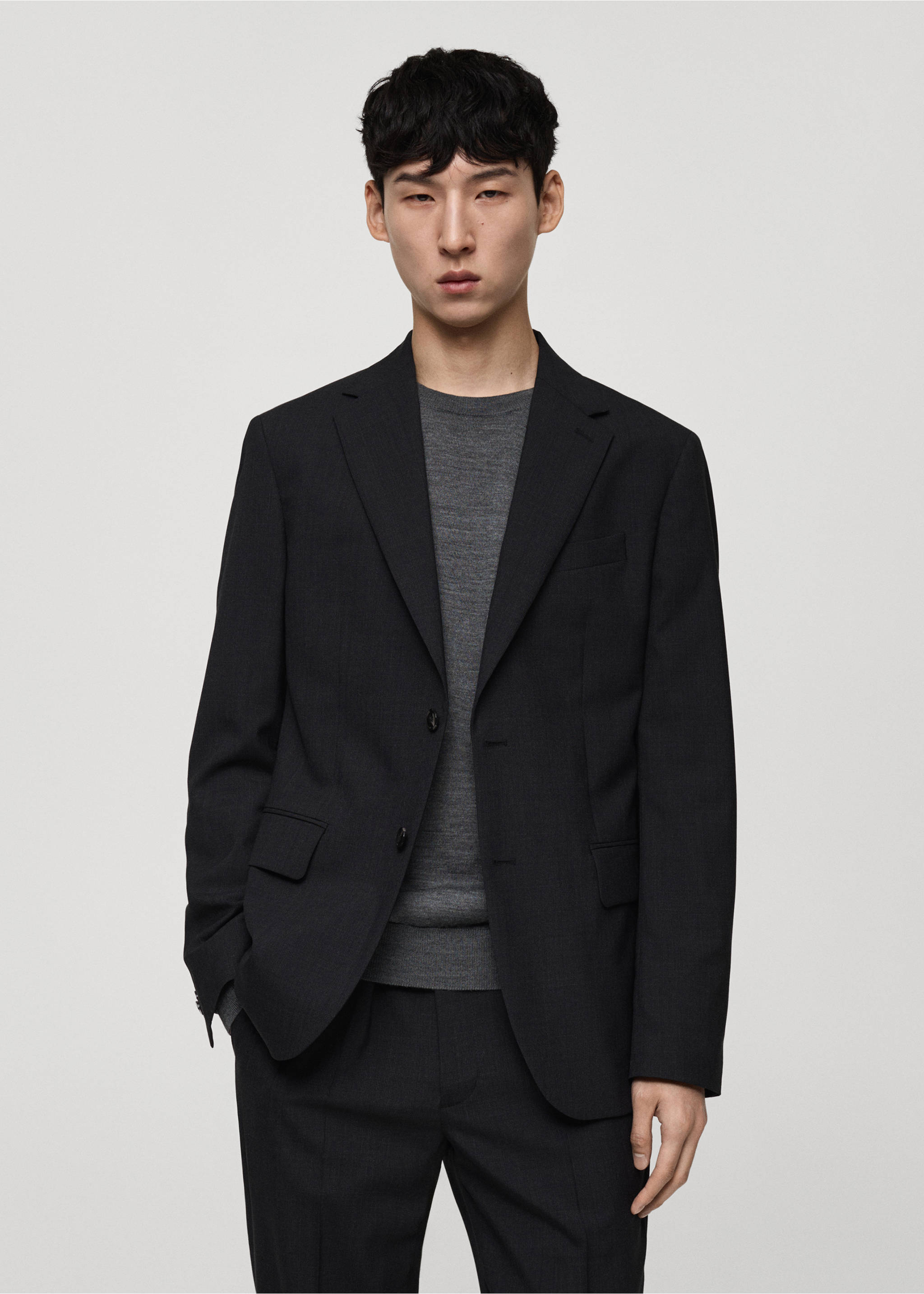 Slim-Fit-Sakko aus 100 % Schurwolle - Mittlere Ansicht, Grau. Ref: 77035970-00.