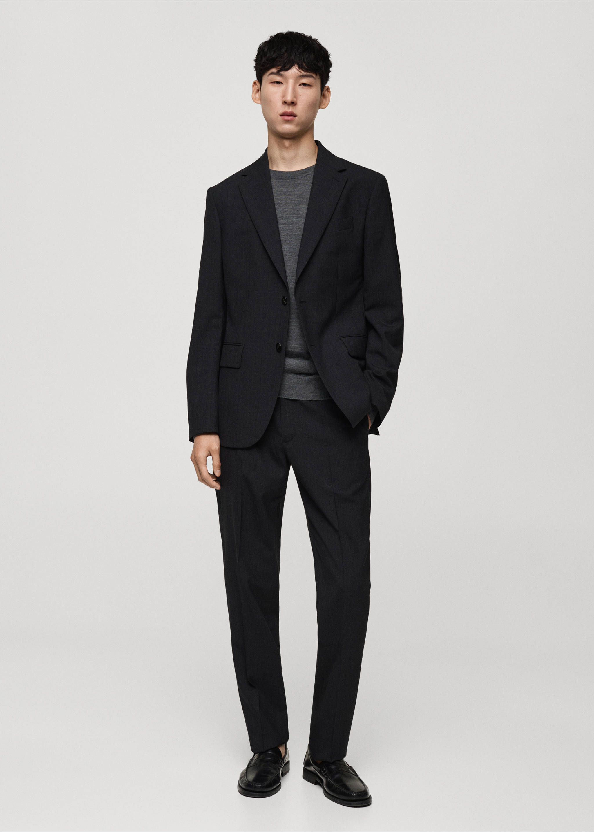 100% virgin wool slim-fit suit trousers - General plane, Grey. Ref: 77035971-00.