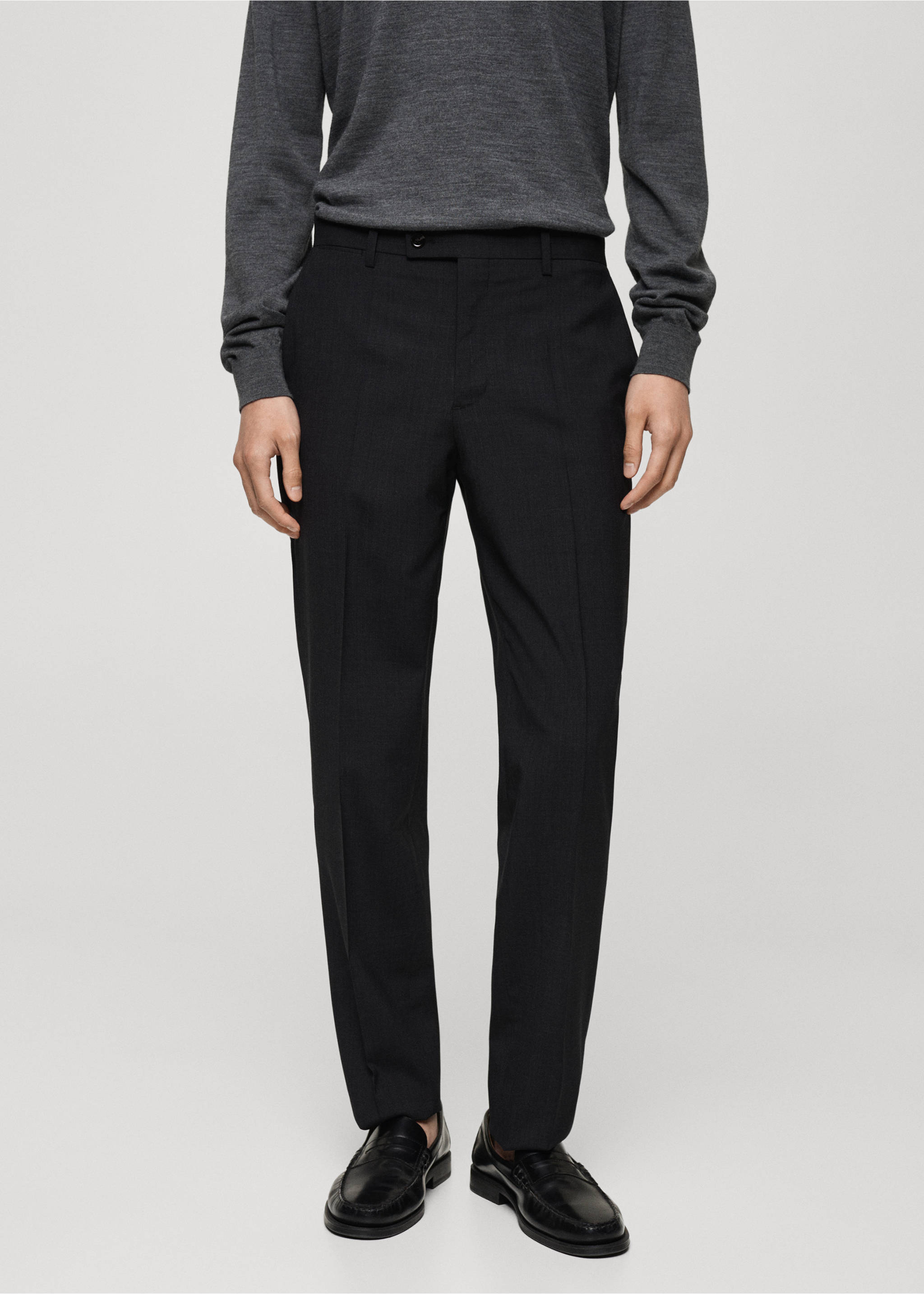 100% virgin wool slim-fit suit trousers - Medium plane, Grey. Ref: 77035971-00.