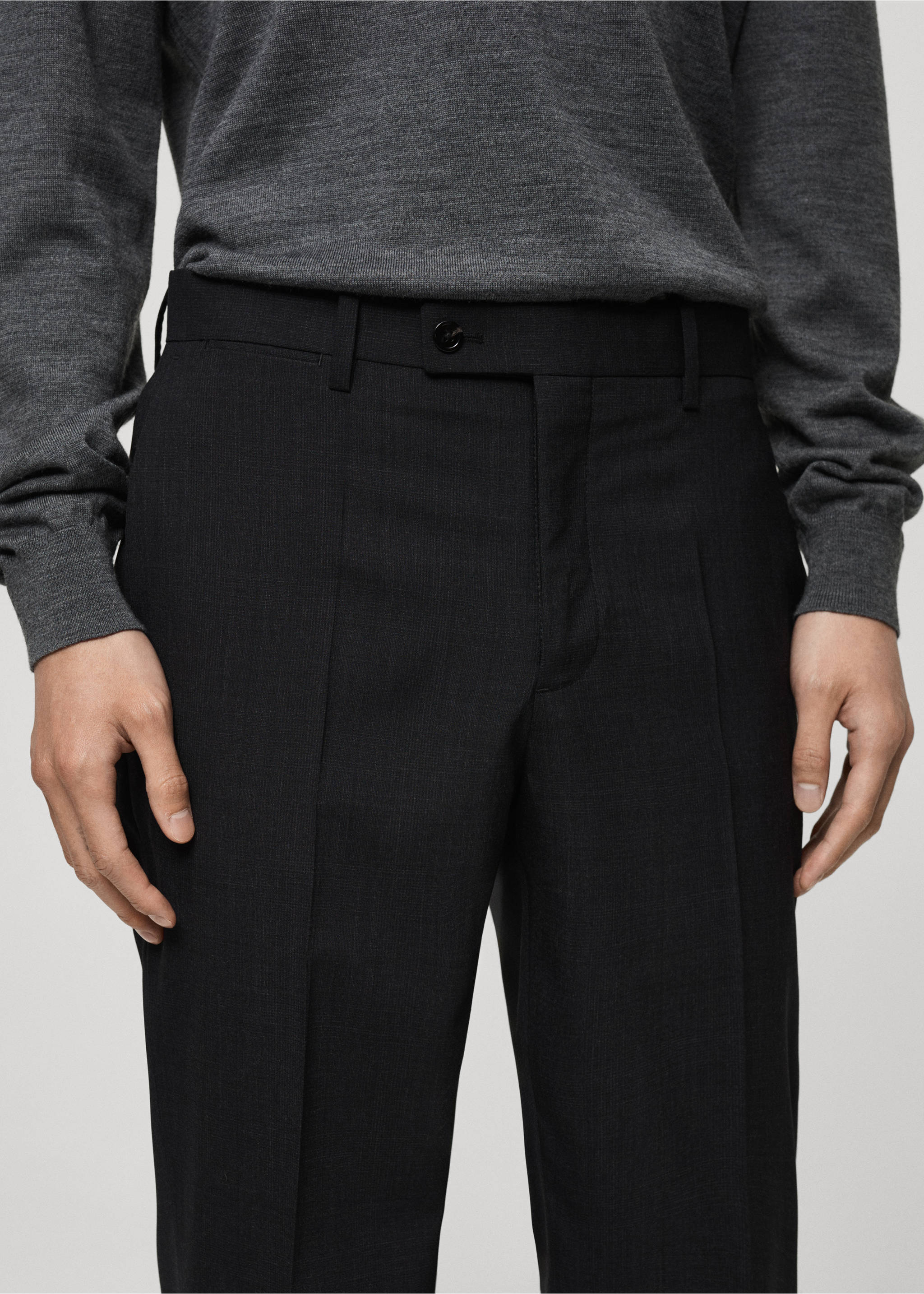 100% virgin wool slim-fit suit trousers - Details of the article 1, Grey. Ref: 77035971-00.