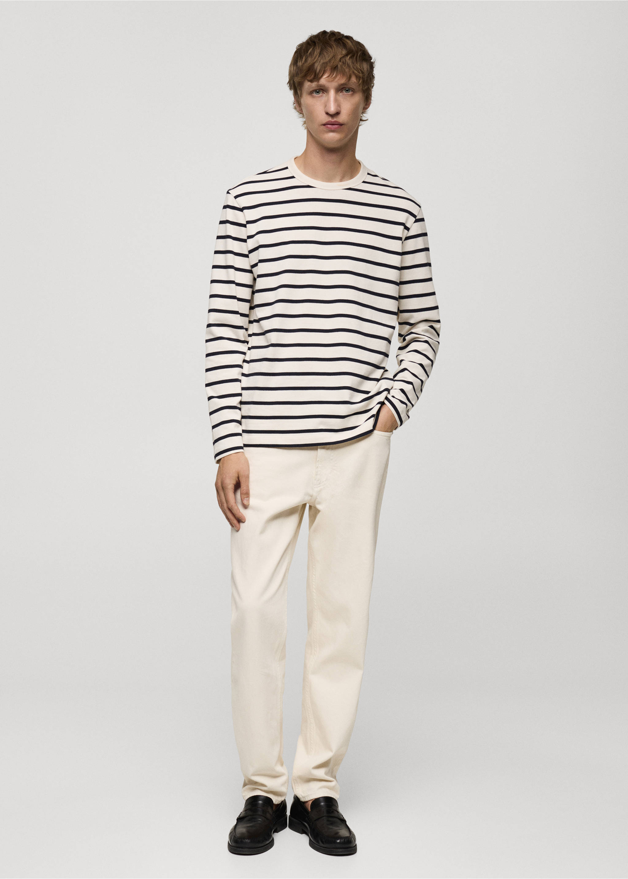 Camiseta manga larga rayas - Plano general, Crudo. Ref: 77035975-00.