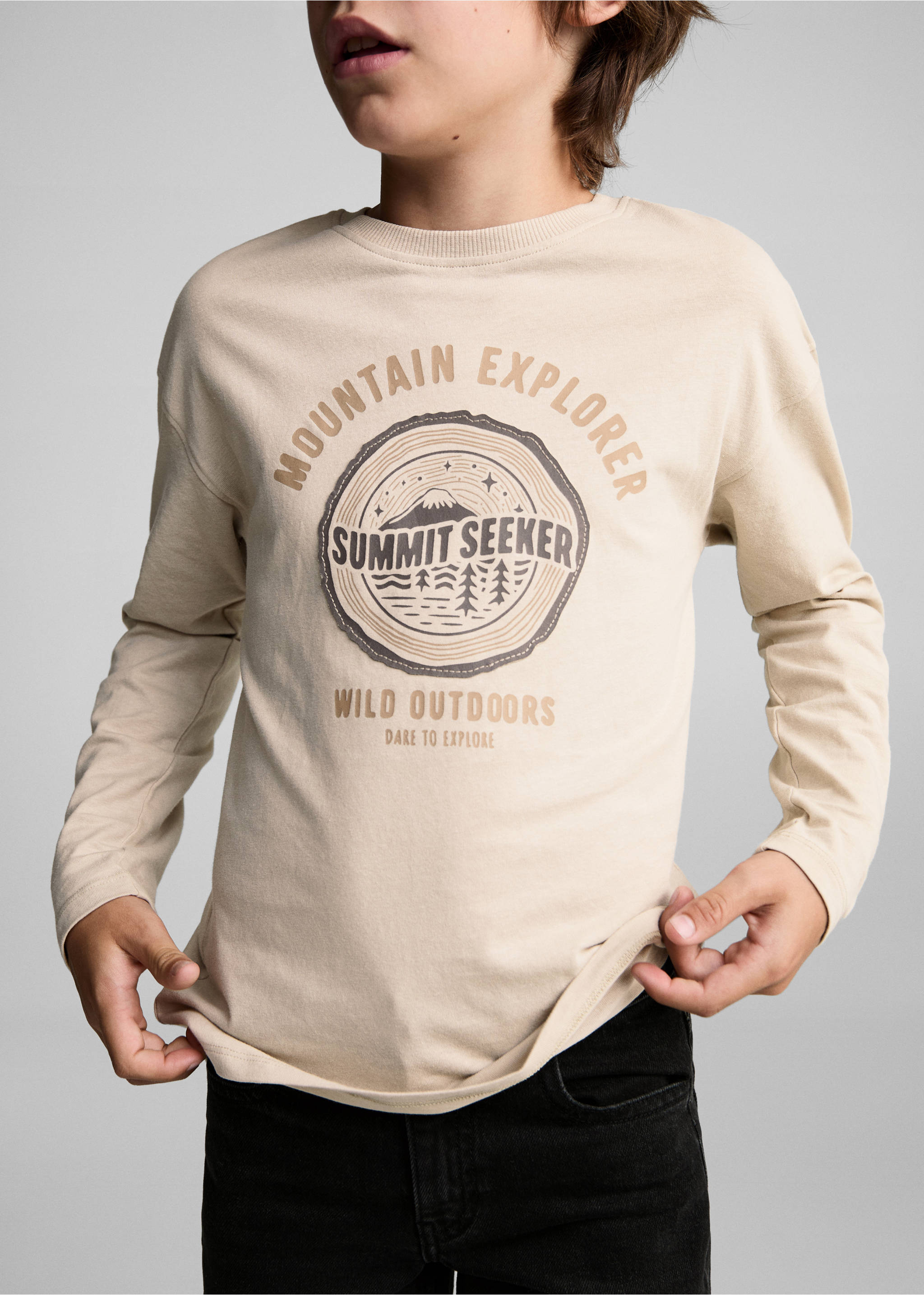 Printed cotton-blend T-shirt - Medium plane, Sand. Ref: 77035983-00.
