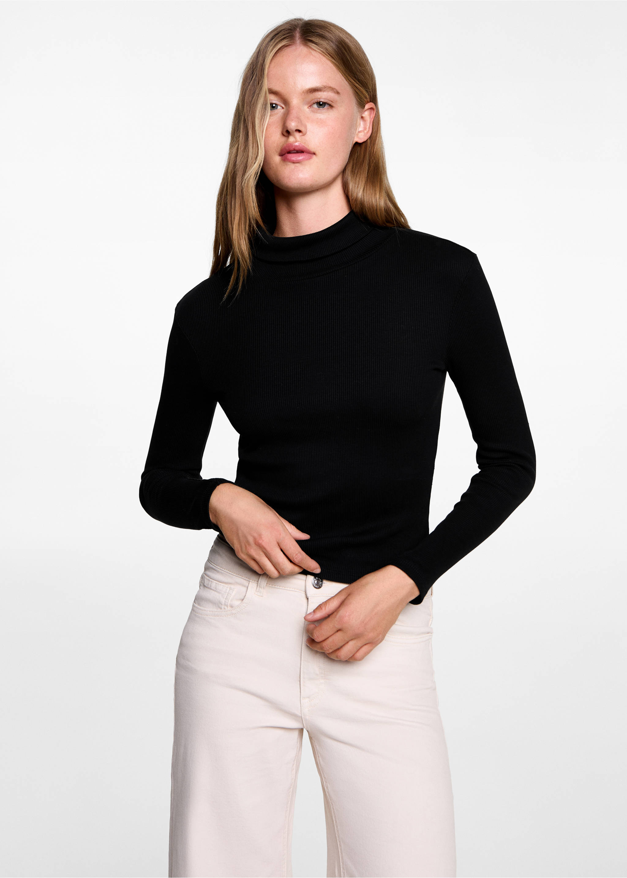 Långärmad t-shirt i bomull - Bild av mittparti, Svart. Ref: 77035987-00.