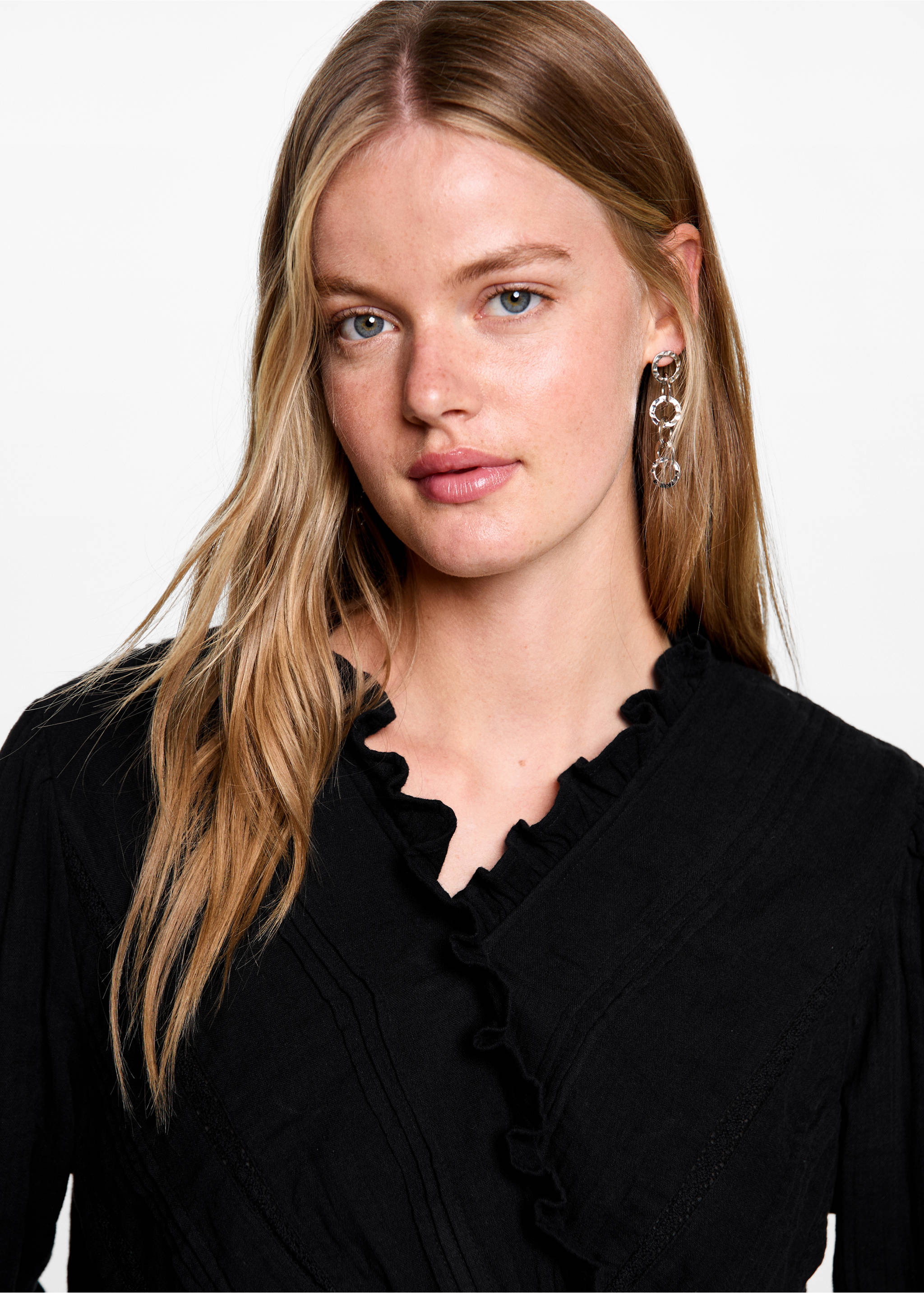 Wrap V-neckline blouse - Details of the article 1, Black. Ref: 77036001-00.
