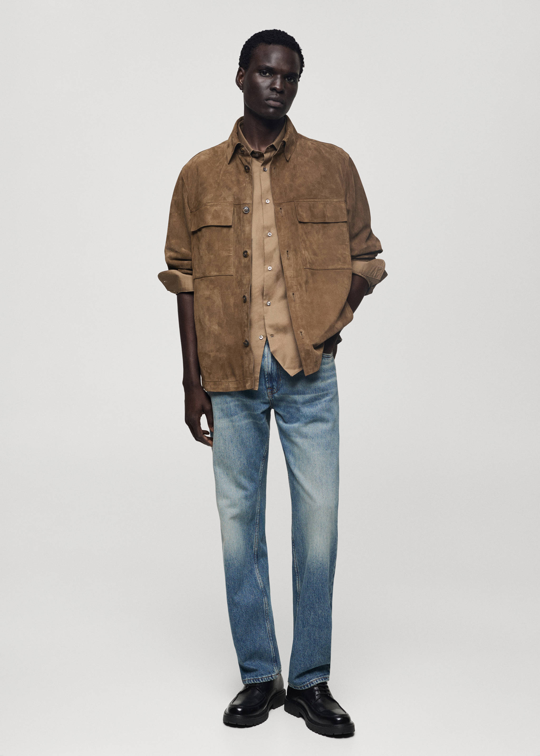 Straight-fit jeans with frayed effect - General plane