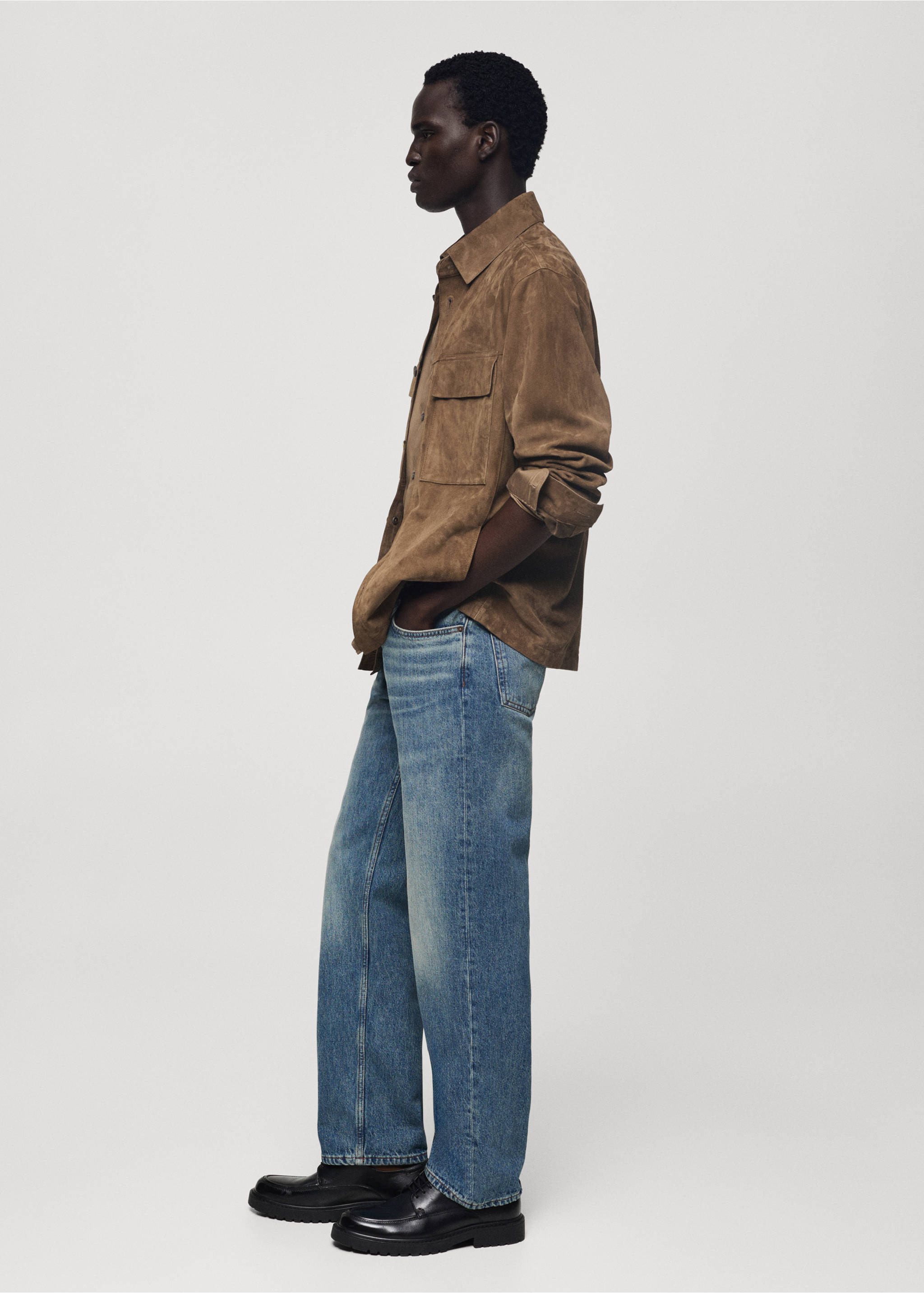 Straight-fit jeans with frayed effect - Details of the article 2, Medium Vintage Blue. Ref: 77036003-00.