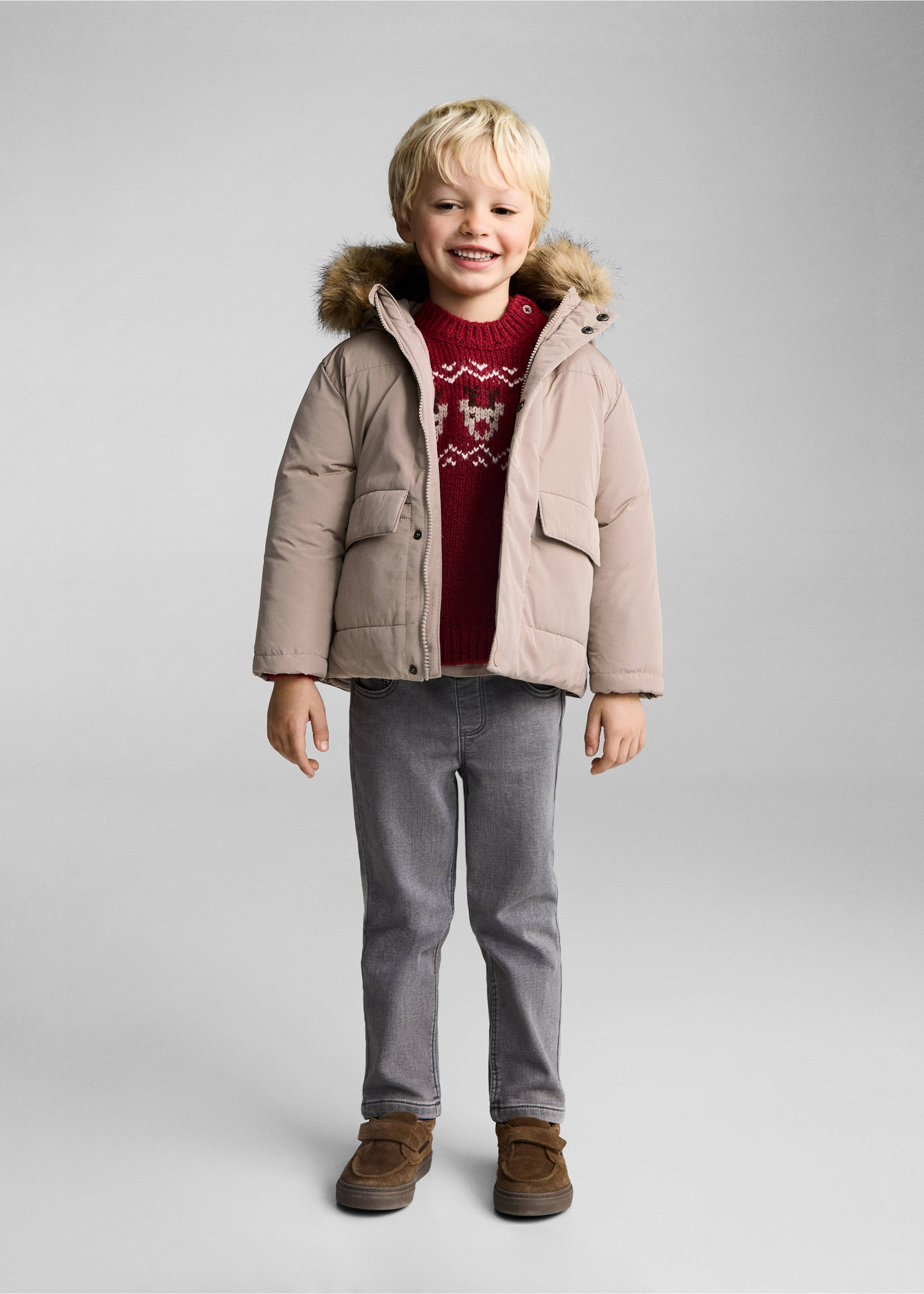 Fleece-lined quilted anorak - General plane, Medium Brown. Ref: 77036337-00.