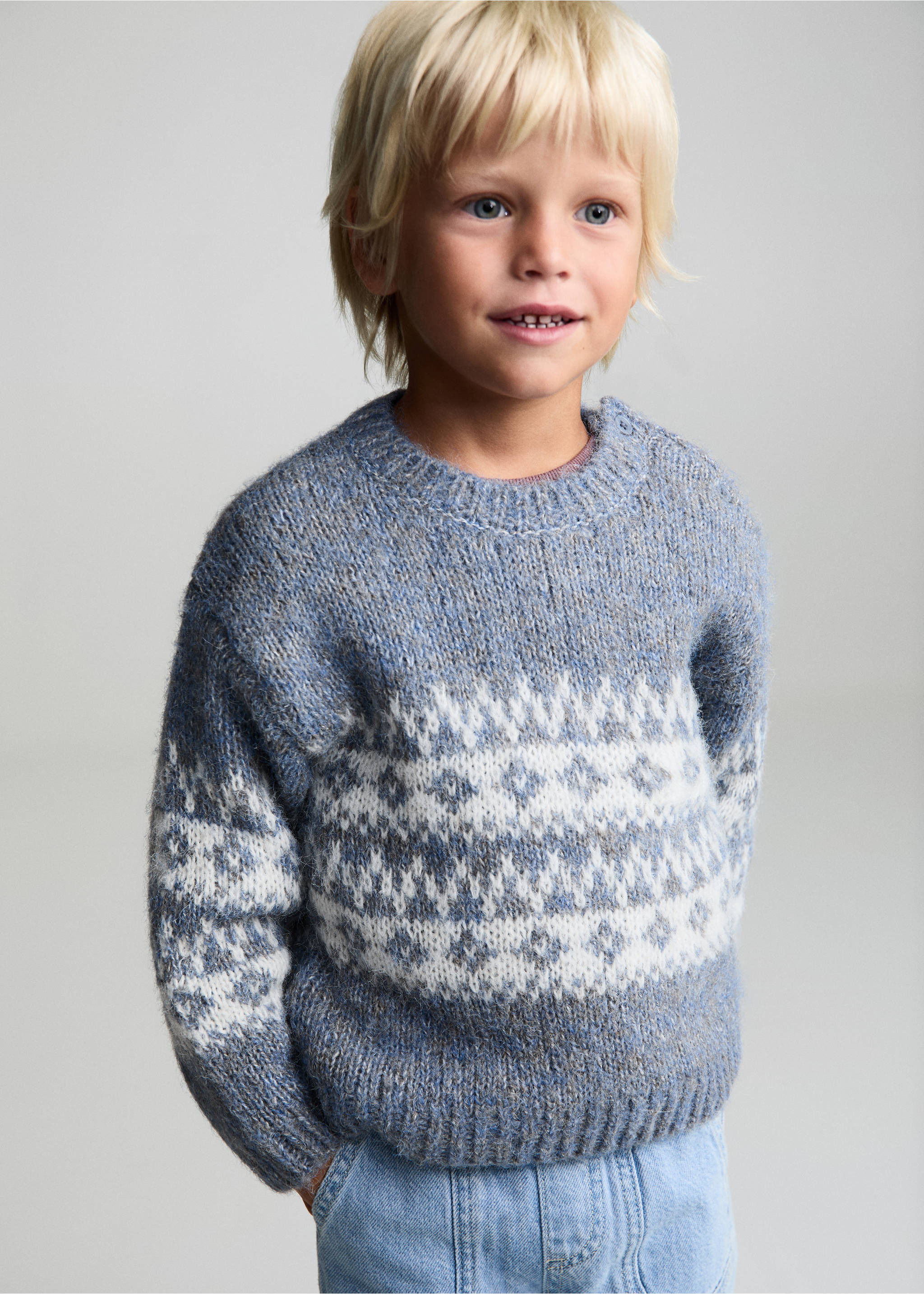 Jacquard knitted sweater - Medium plane, Blue. Ref: 77036345-00.