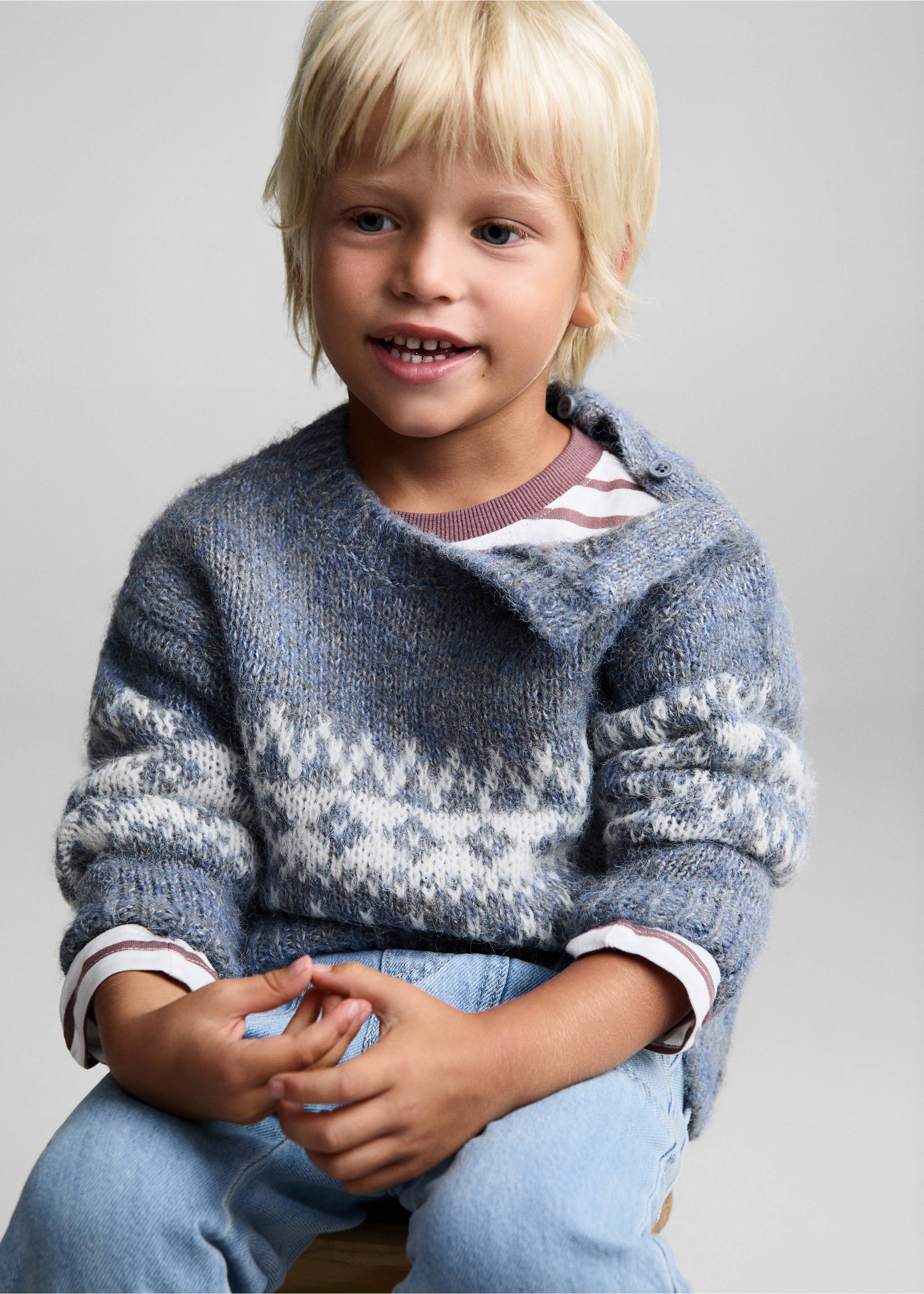 Jacquard knitted sweater - Details of the article 4, Blue. Ref: 77036345-00.