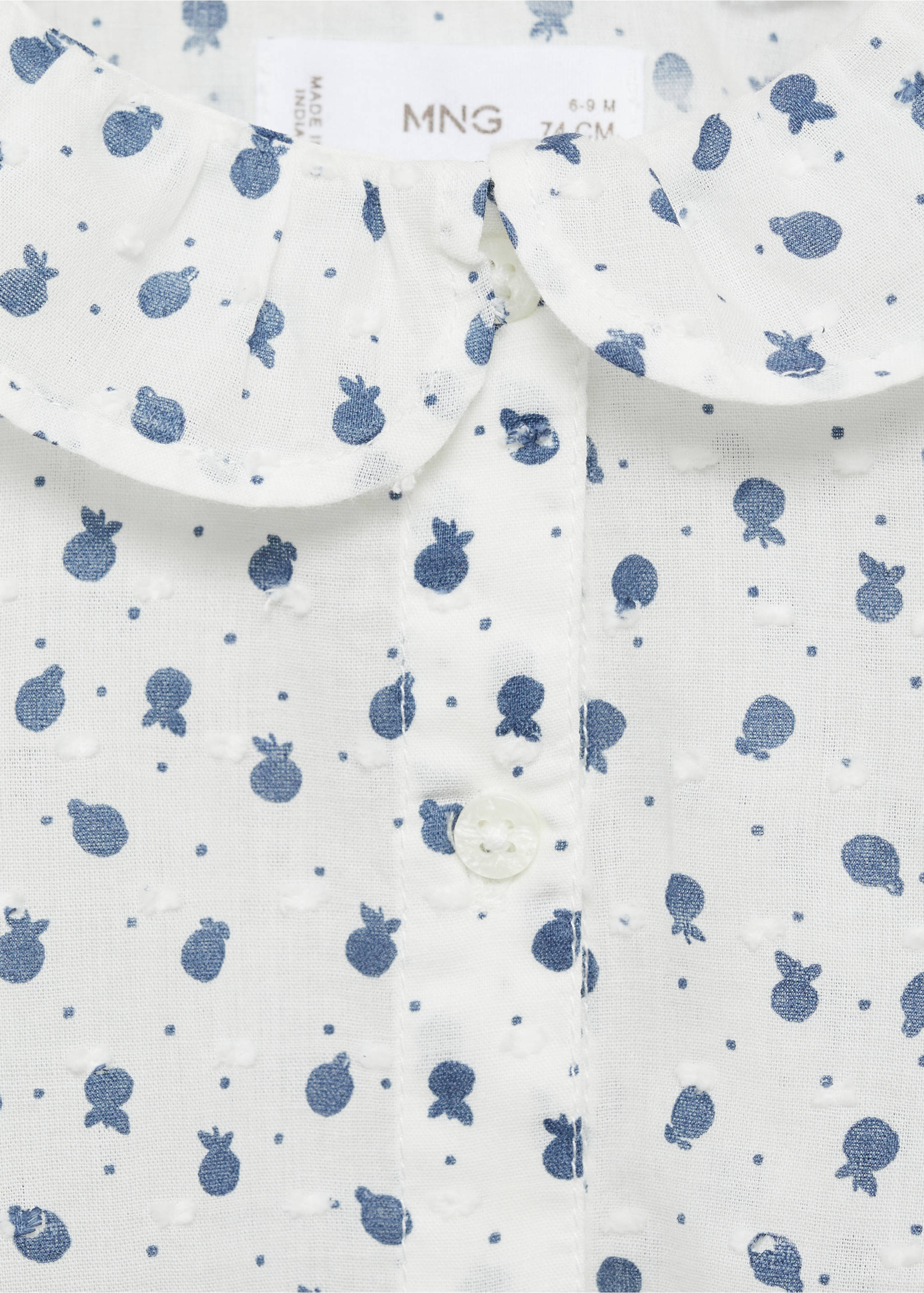 Printed blouse with babydoll collar - Details of the article 8, Off White. Ref: 77036347-00.