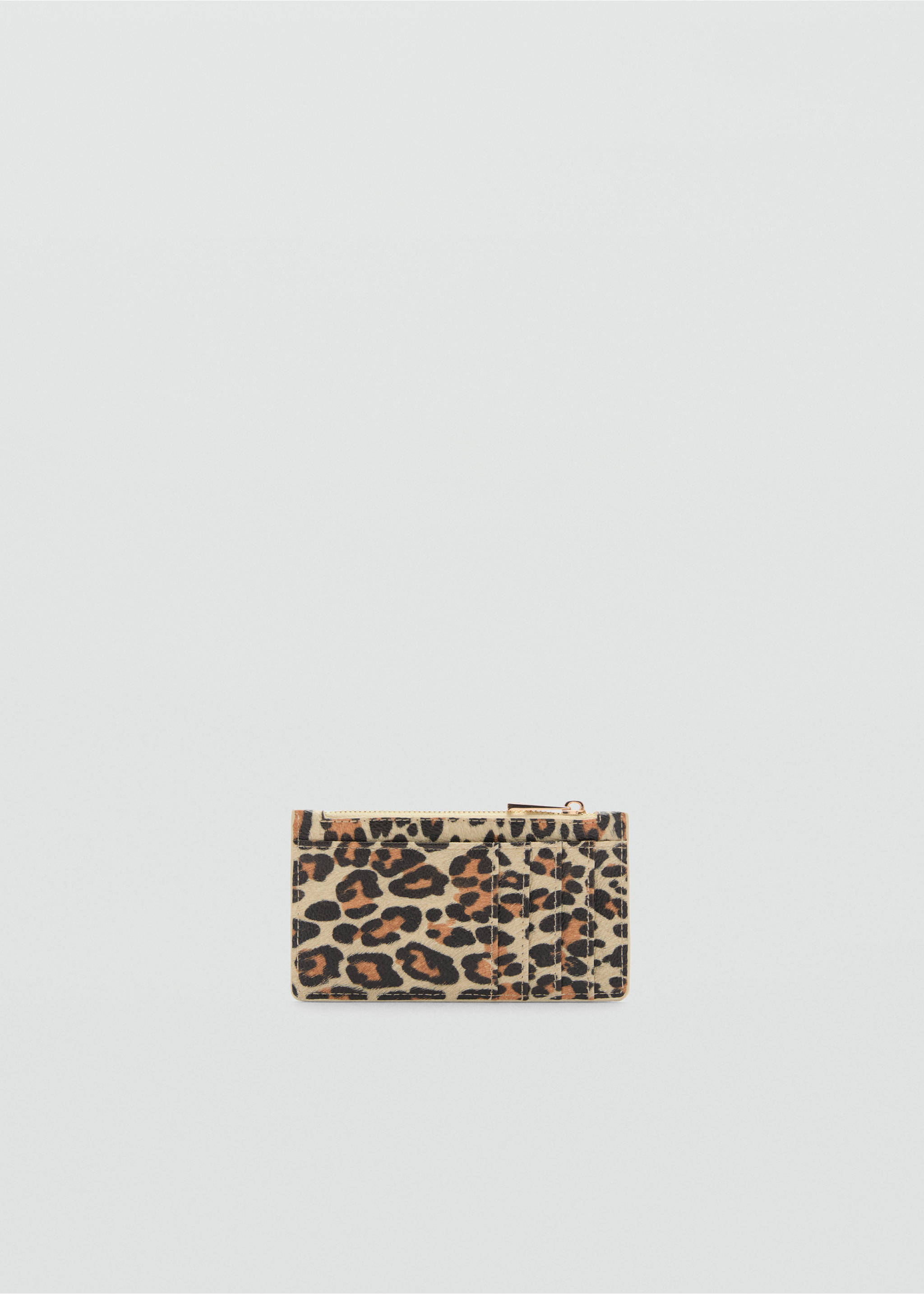 Leopard print coin purse with a top zip and card slots., Medium Brown. Ref: 77036355-00.