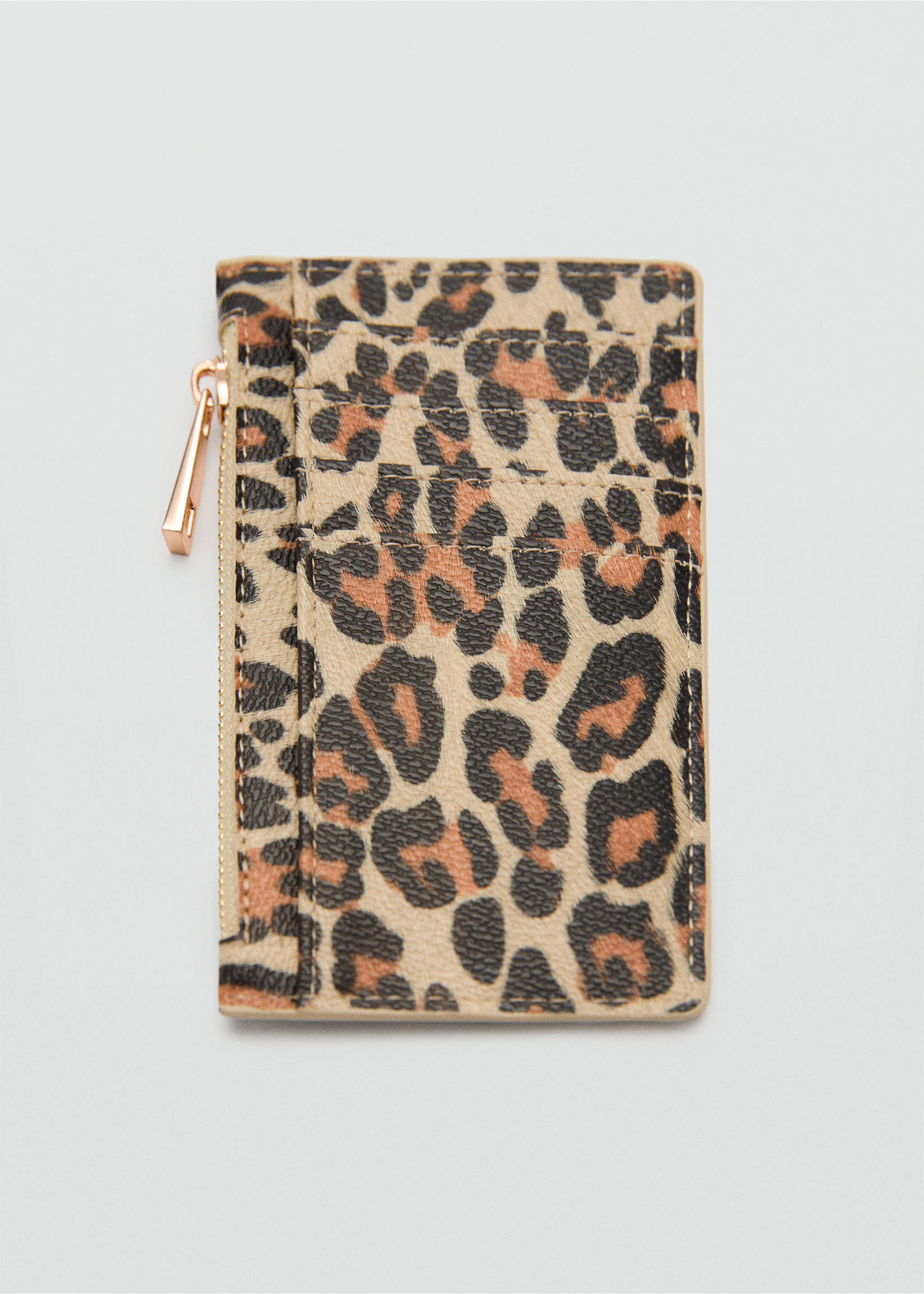 Leopard print coin purse with card slots and a side zip., Medium Brown. Ref: 77036355-00.