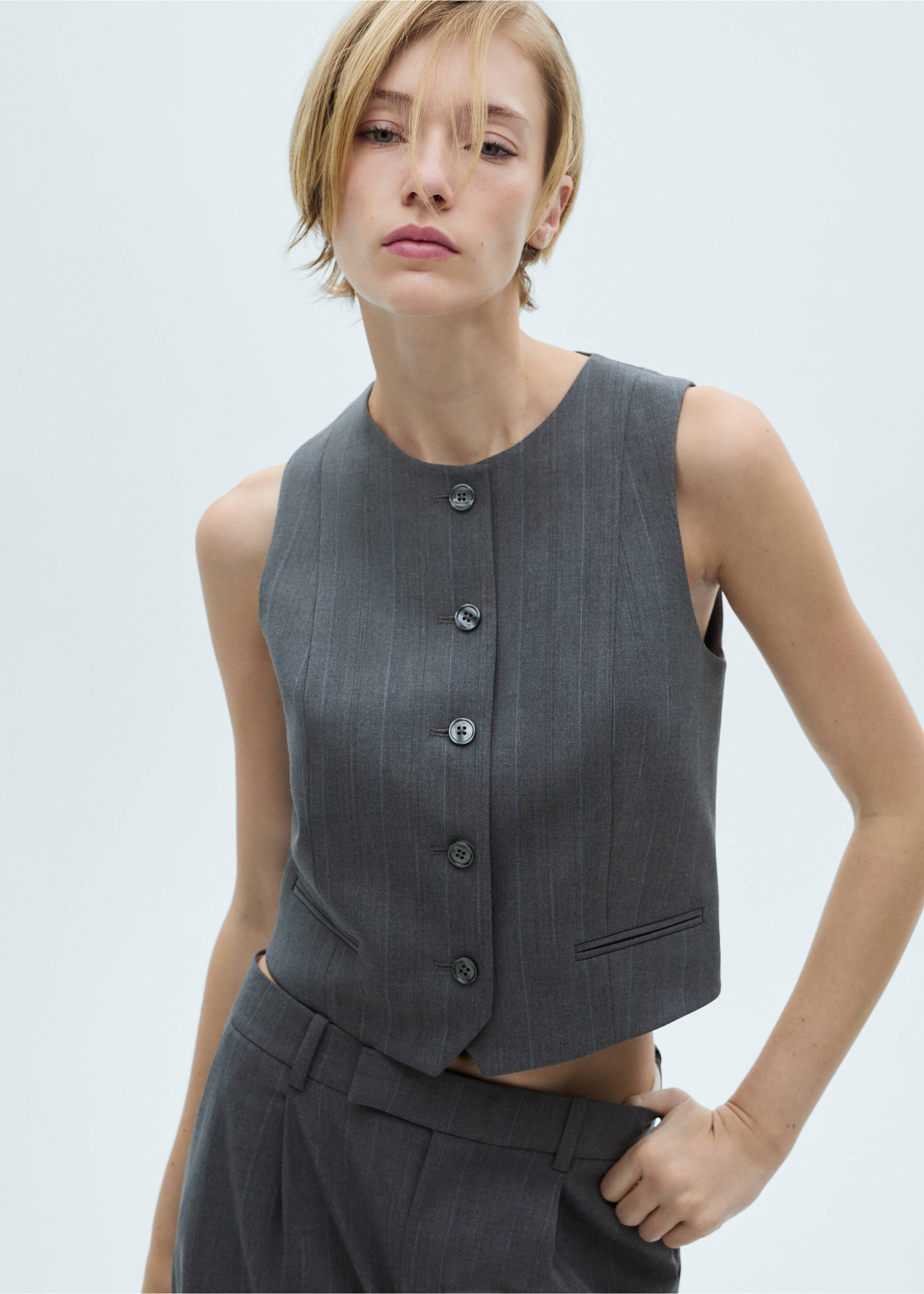 Pinstriped suit vest - Medium plane, Grey. Ref: 77036725-00.