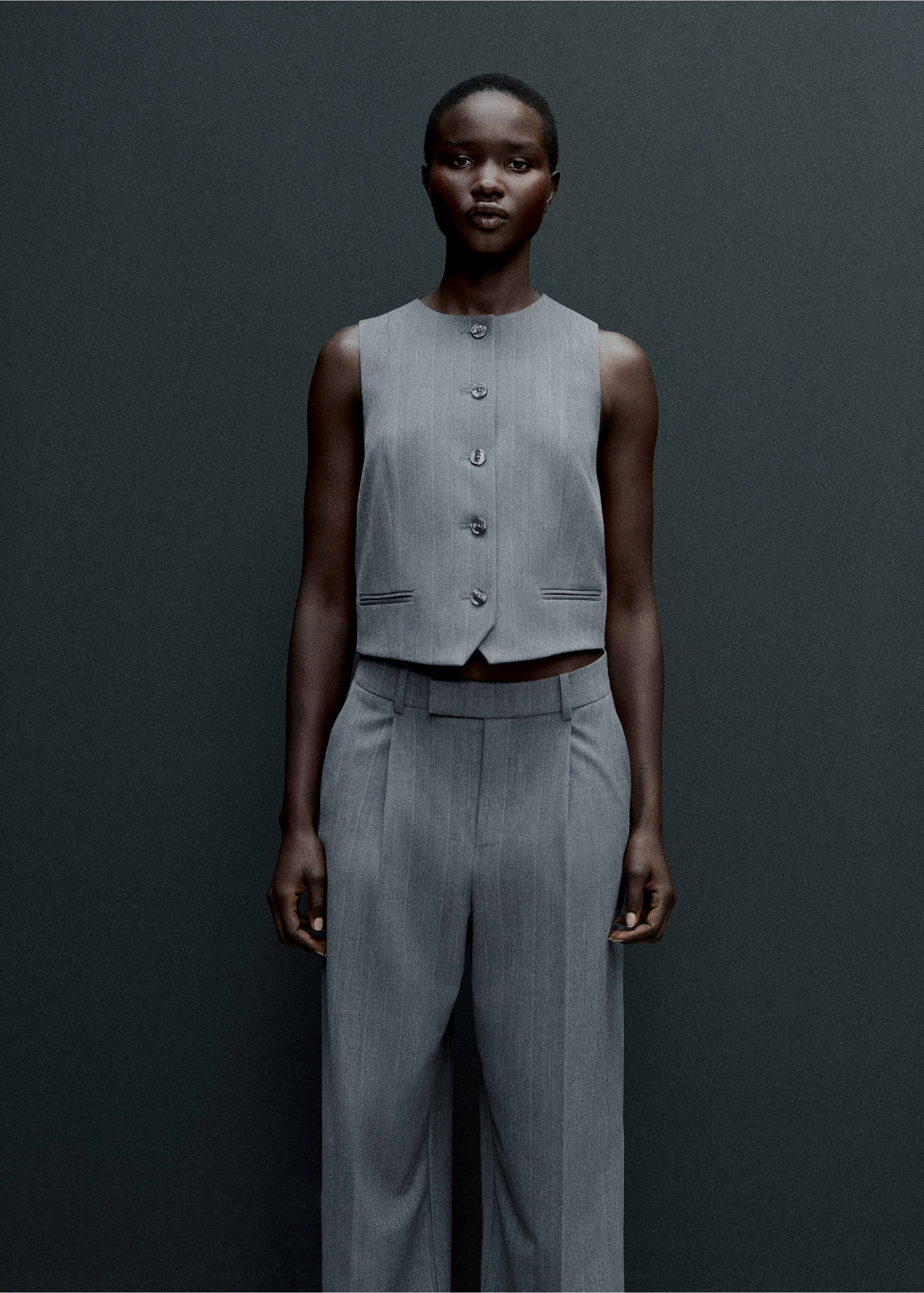 Pinstriped suit vest - Details of the article 7, Grey. Ref: 77036725-00.