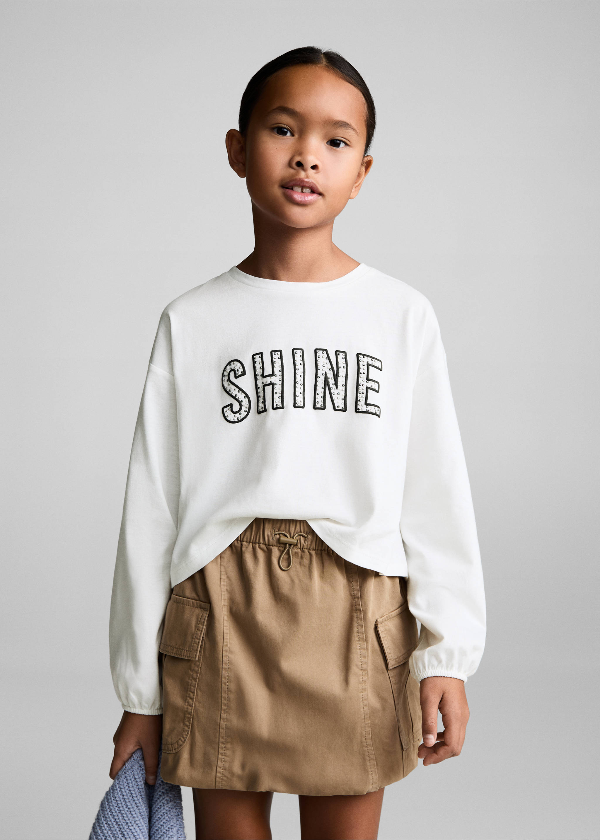 Bead detail T-shirt - Medium plane, Off White. Ref: 77036735-00.